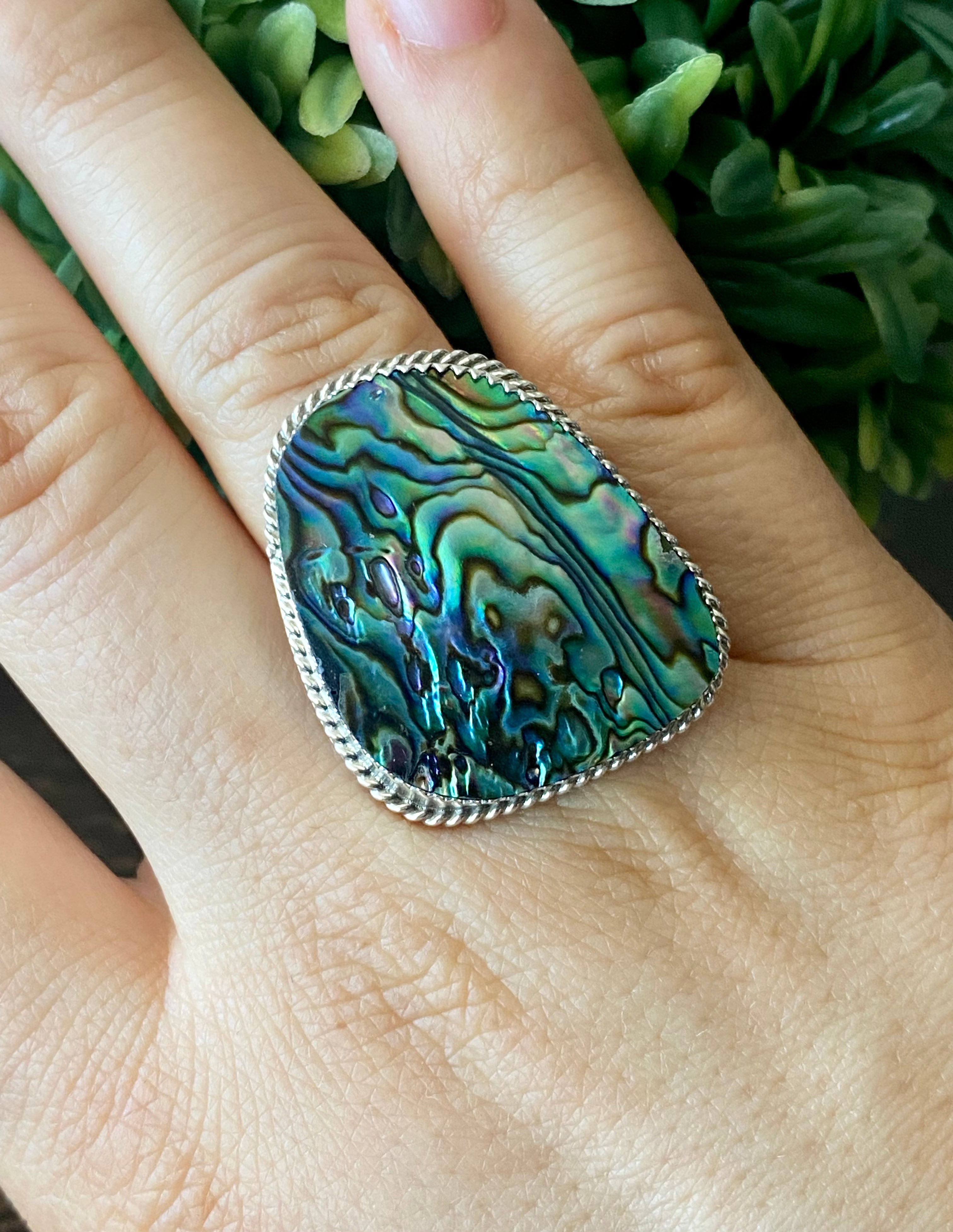 Reda Galvan Abalone & Sterling Silver Ring Size 9.75