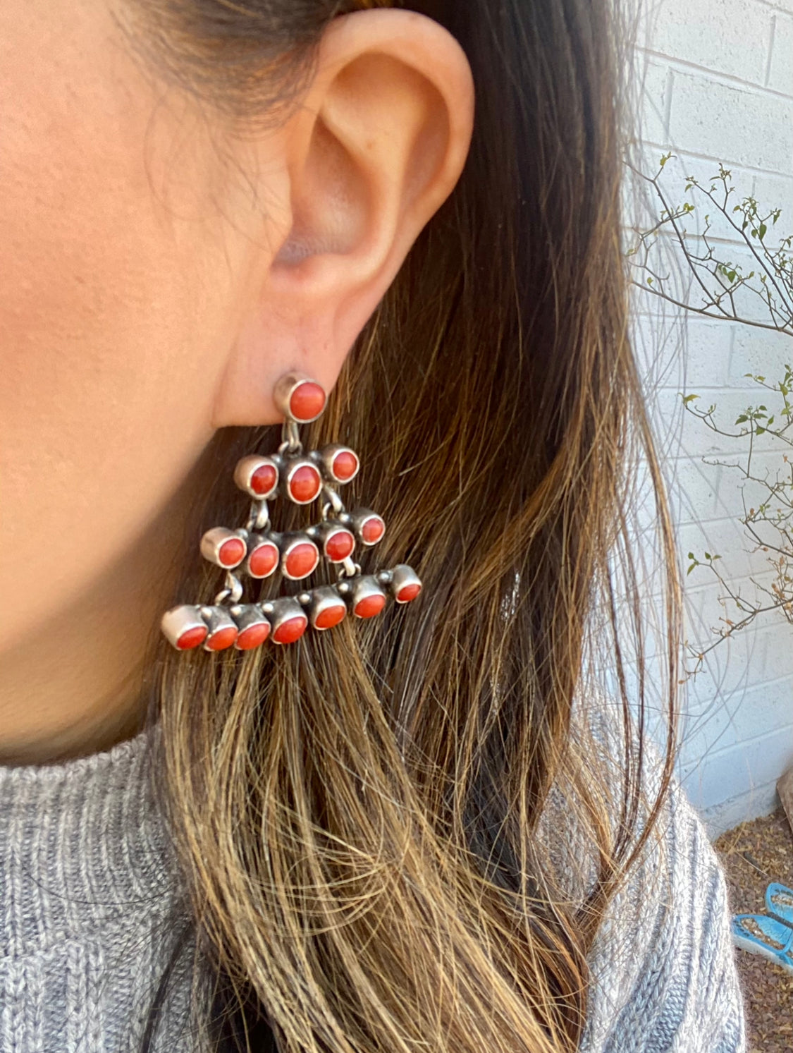 Tatum Skeets Mediterranean Coral & Sterling Silver Post Dangle Earrings