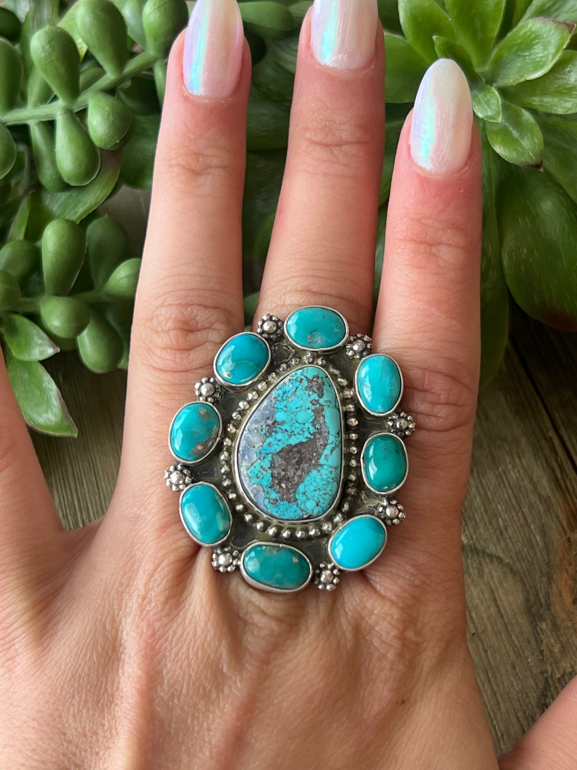 Chris Etsitty Kingman Turquoise & Sterling Silver Ring Size 5.5