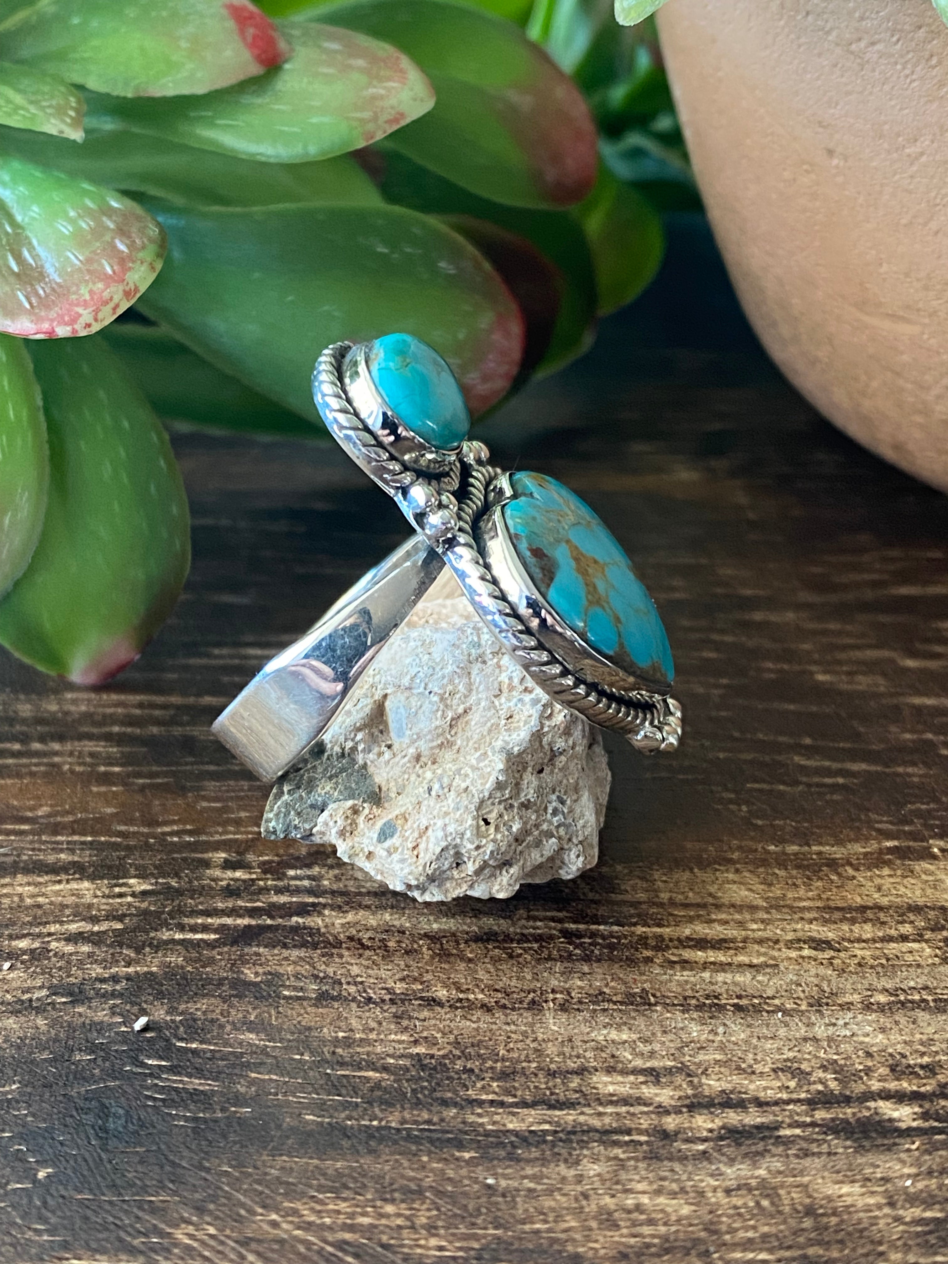 Southwest Handmade Kingman Turquoise & Sterling Silver Adjudtable Rings