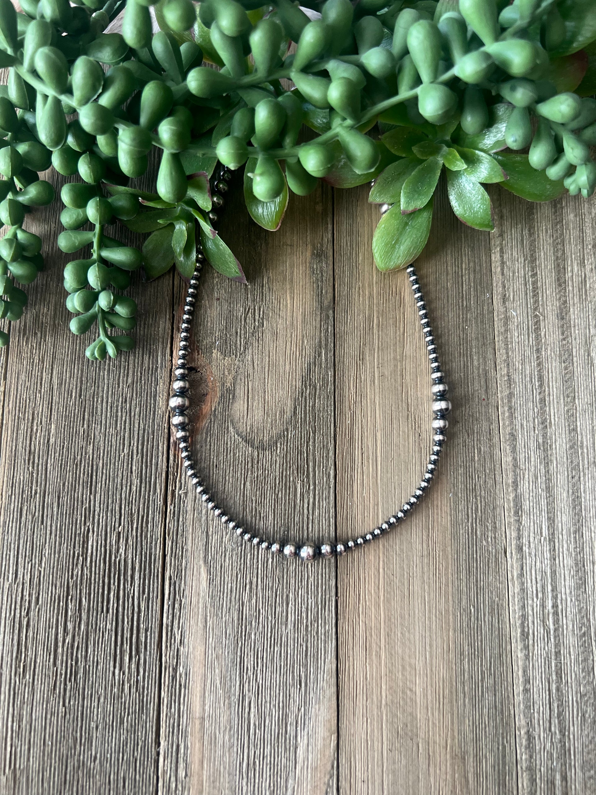 Navajo Strung Sterling Silver Graduated Pearl Necklace