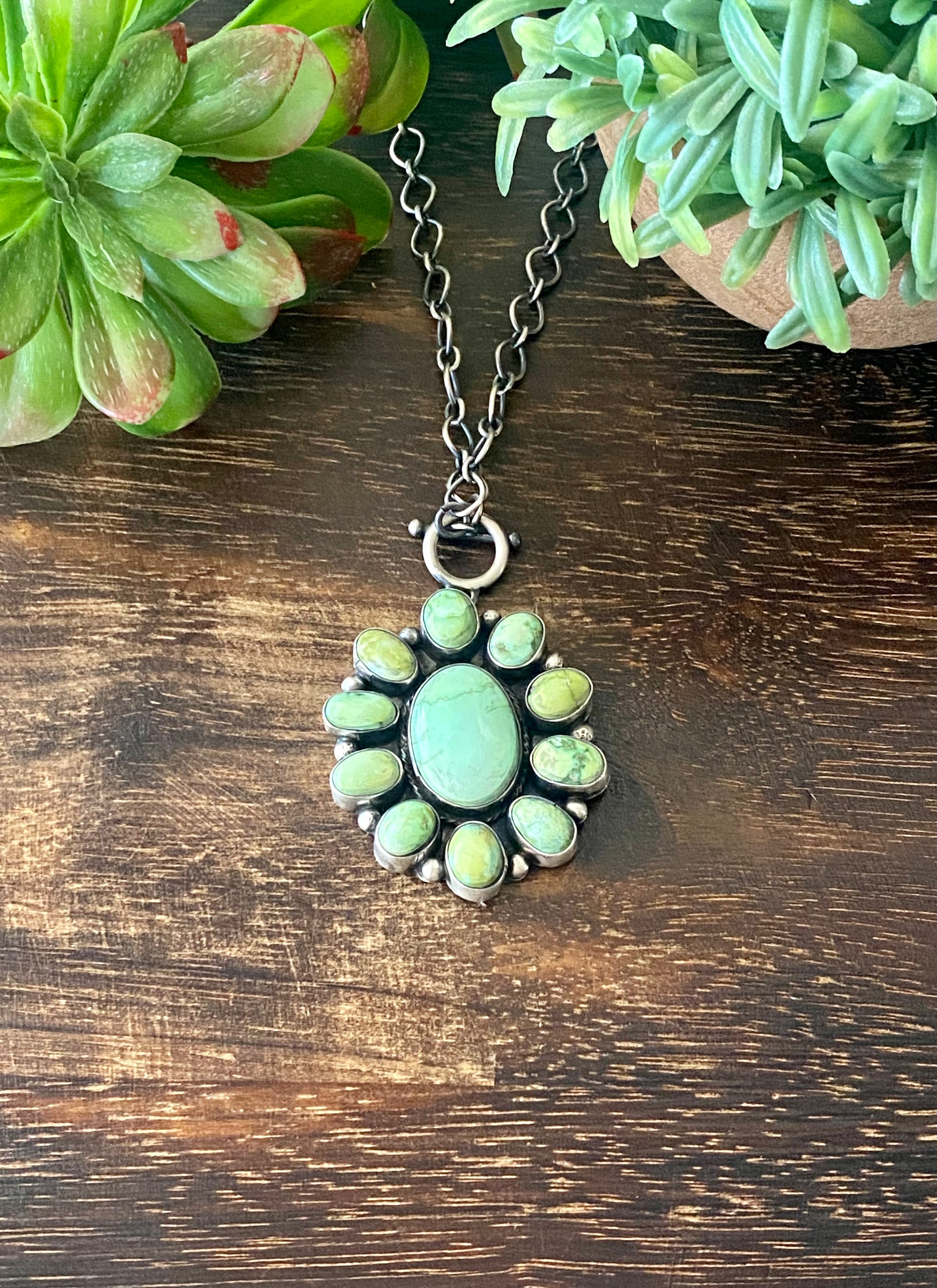 Jeff James Sonoran Gold Turquoise & Sterling Silver Cluster Necklace