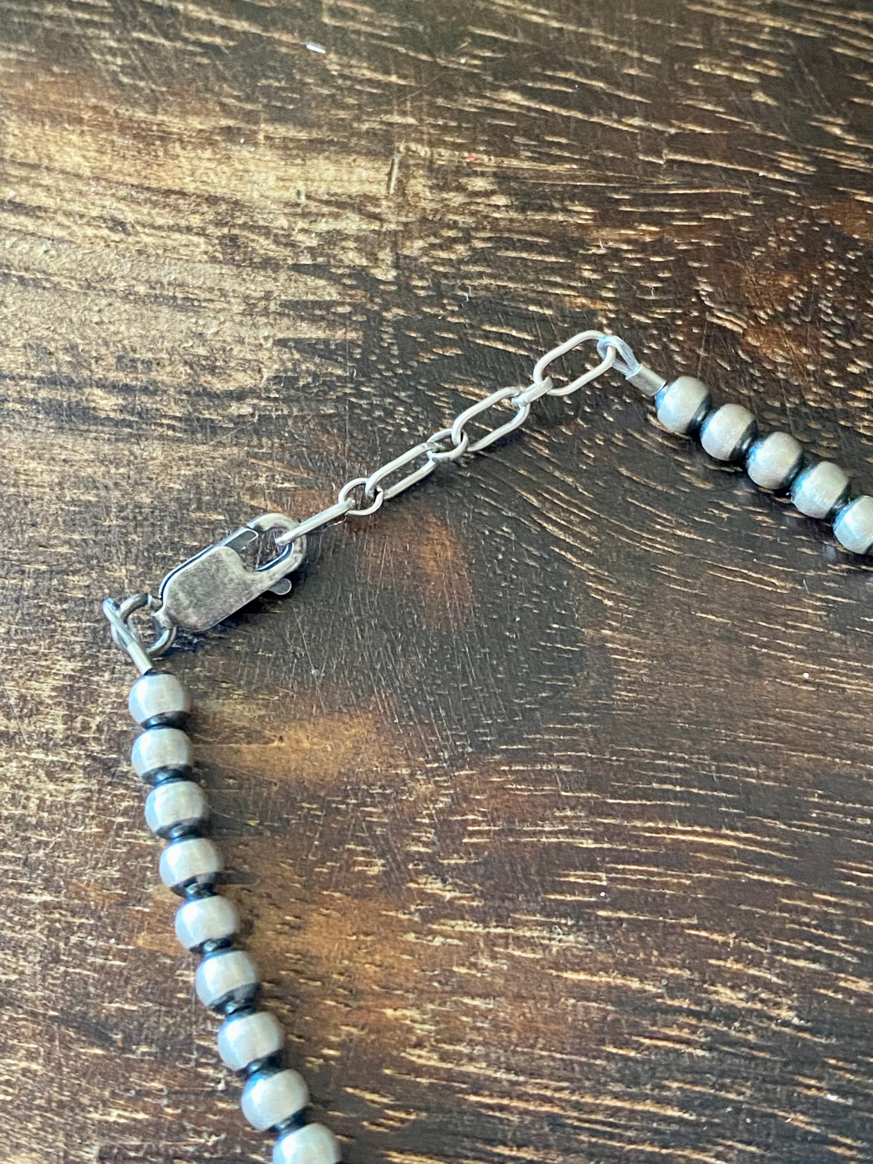 Navajo Made Lapis & Sterling Silver Pearl Bracelet