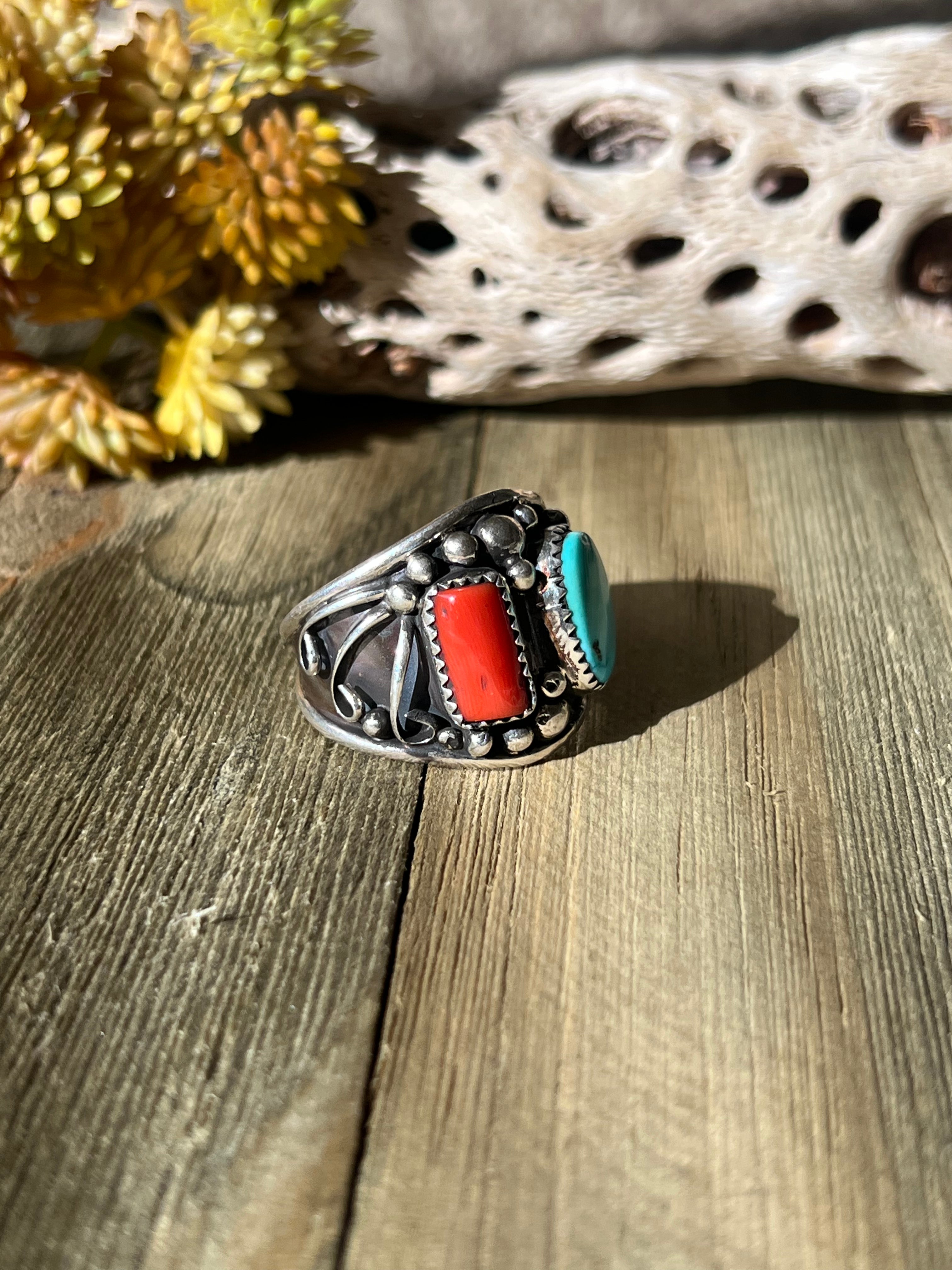 Navajo Made Mutli Stone & Sterling Silver Ring Size 13.25