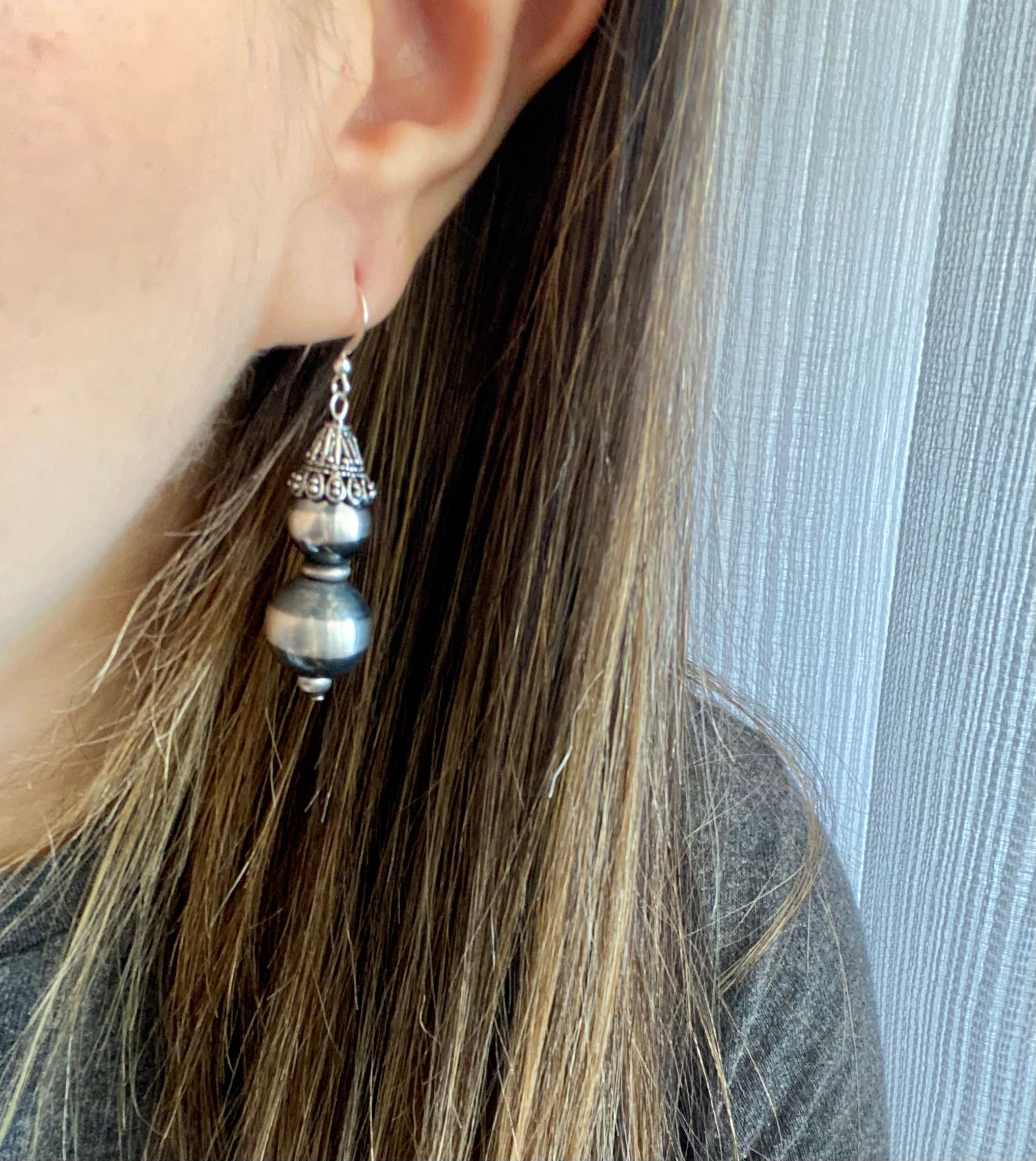 Navajo Made Sterling Silver Pearl Dangle Earrings