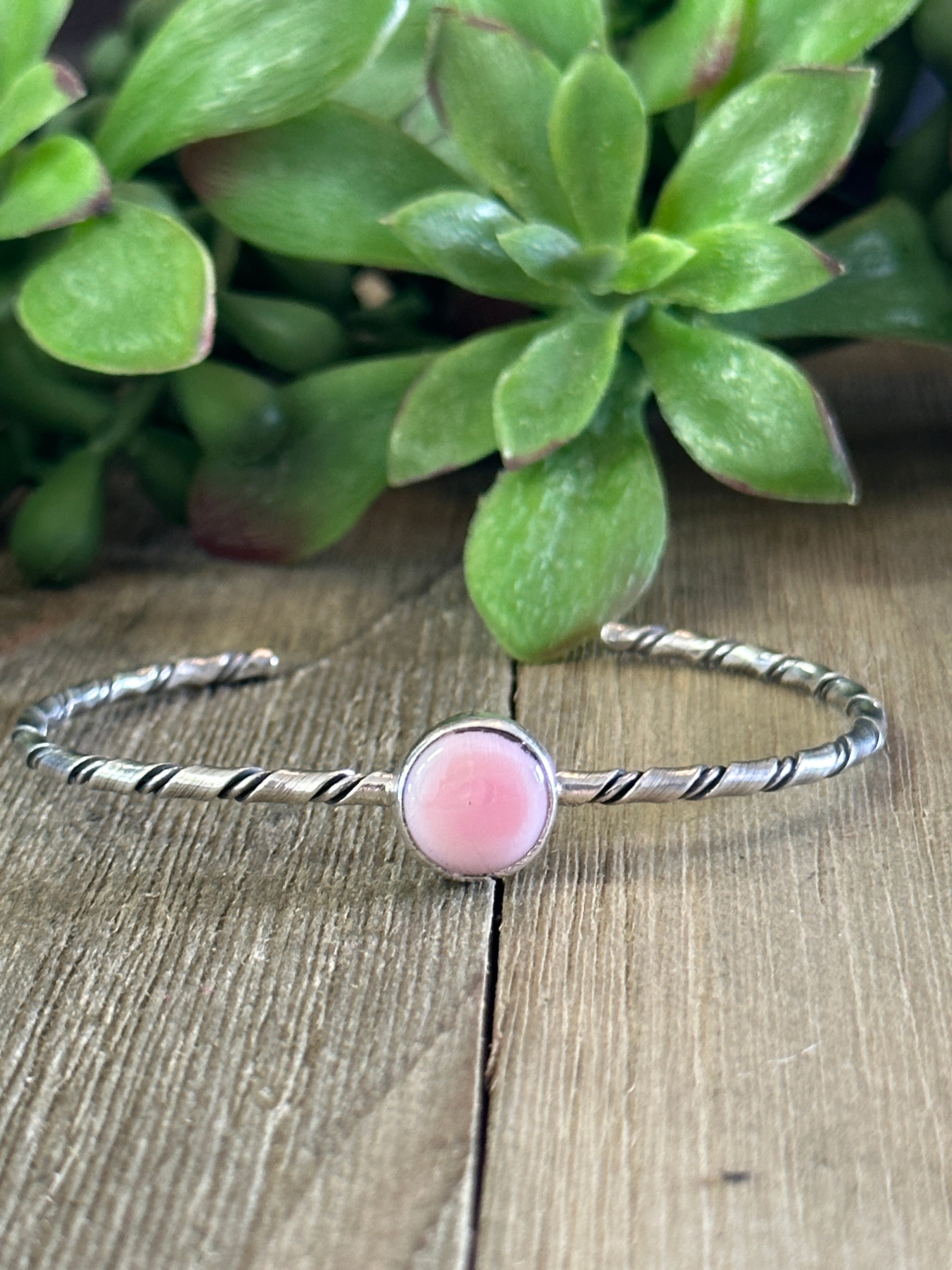 Navajo Made Pink Conch & Sterling Silver Cuff Bracelet