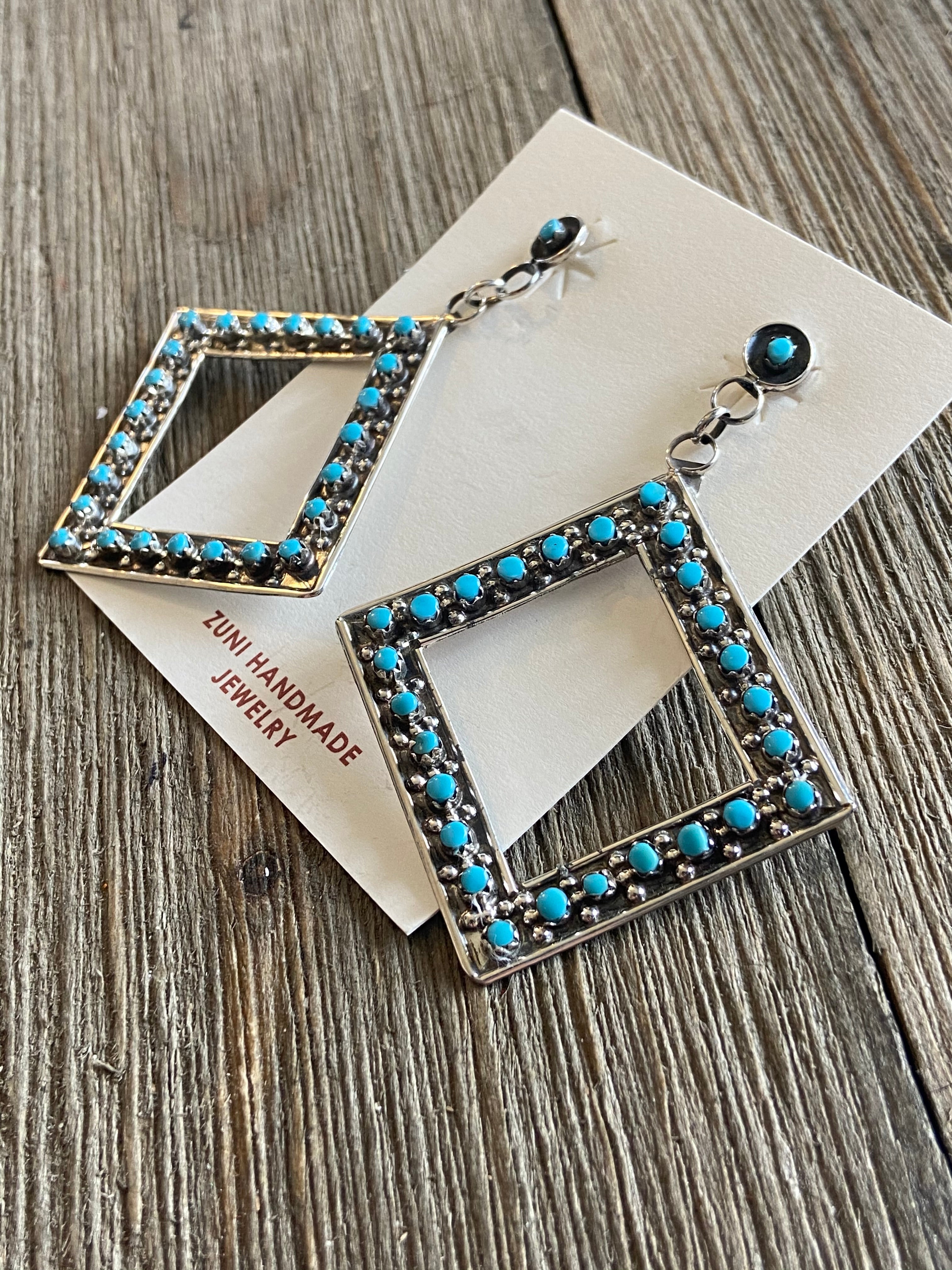 Zuni Turquoise & Sterling Silver Petit Point Dangles