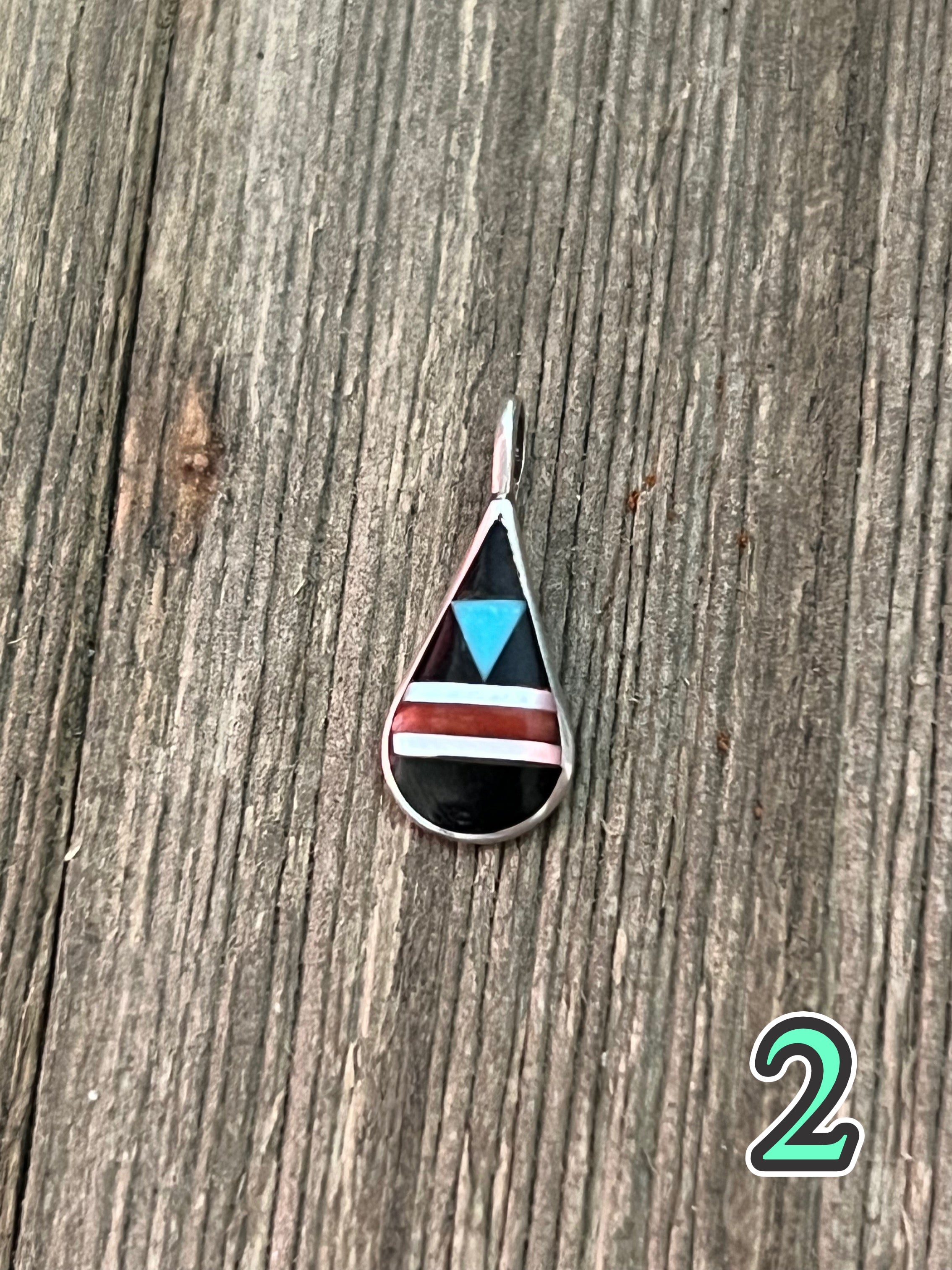 Navajo Made Multi Stone & Sterling Silver Inlay Pendant