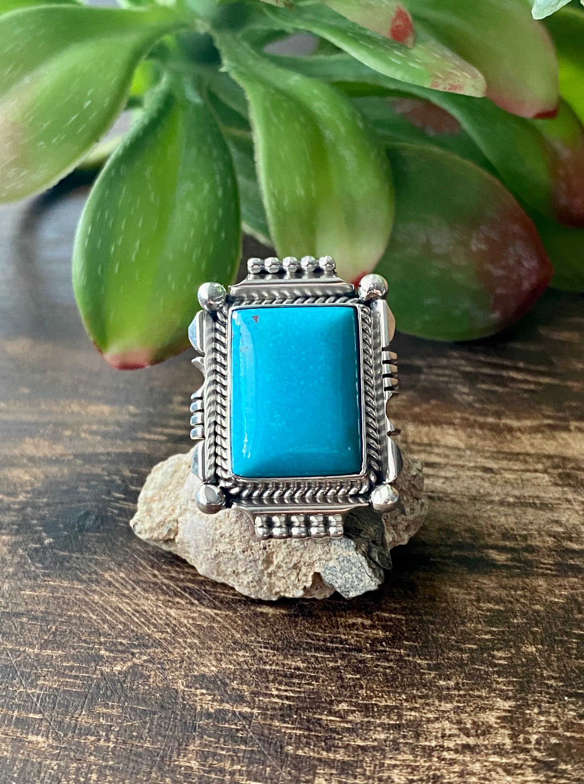 Navajo Made Kingman Turquoise & Sterling Silver Ring Size 7