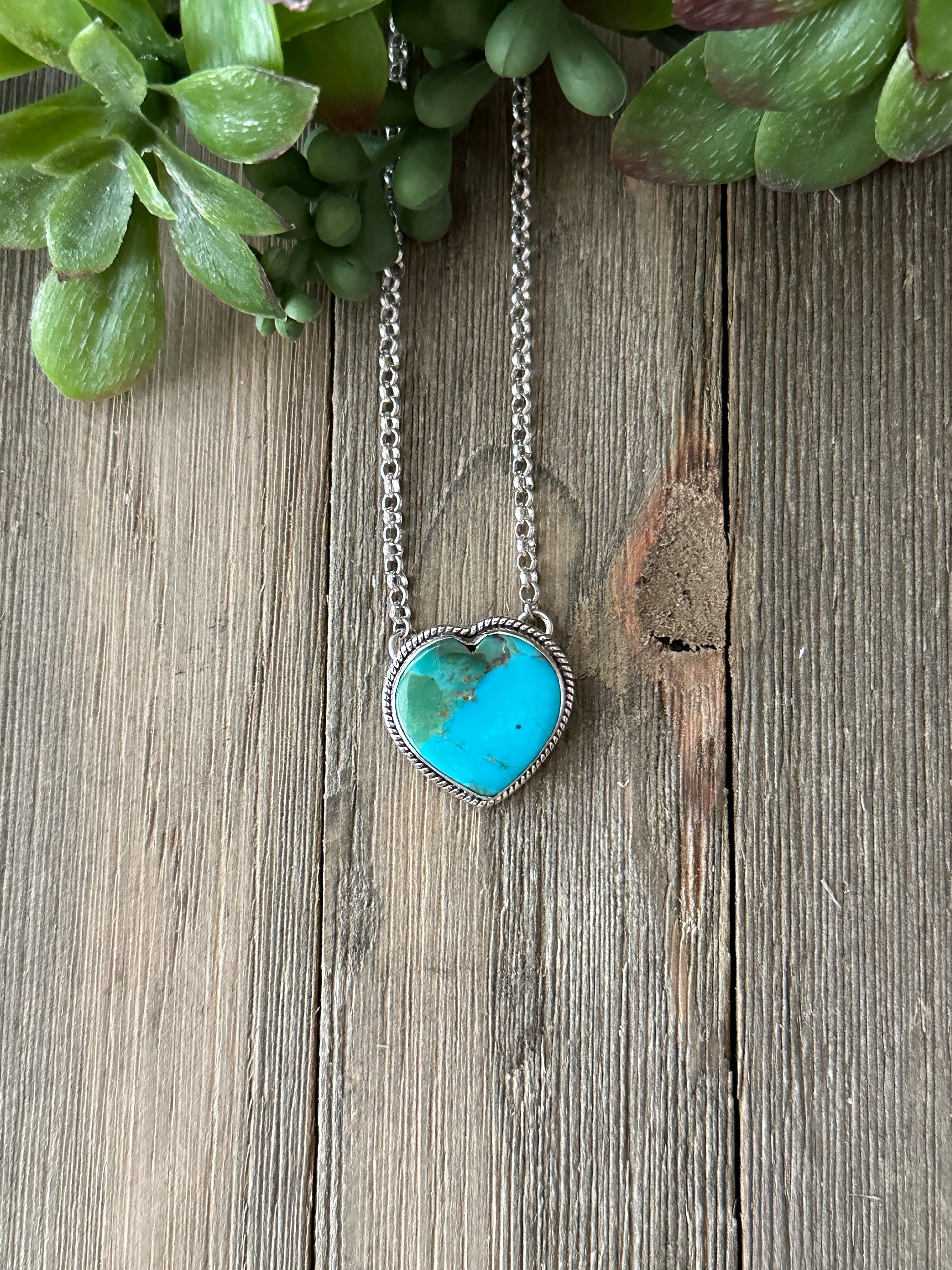 Southwest Made Turquoise & Sterling Silver Heart Necklace
