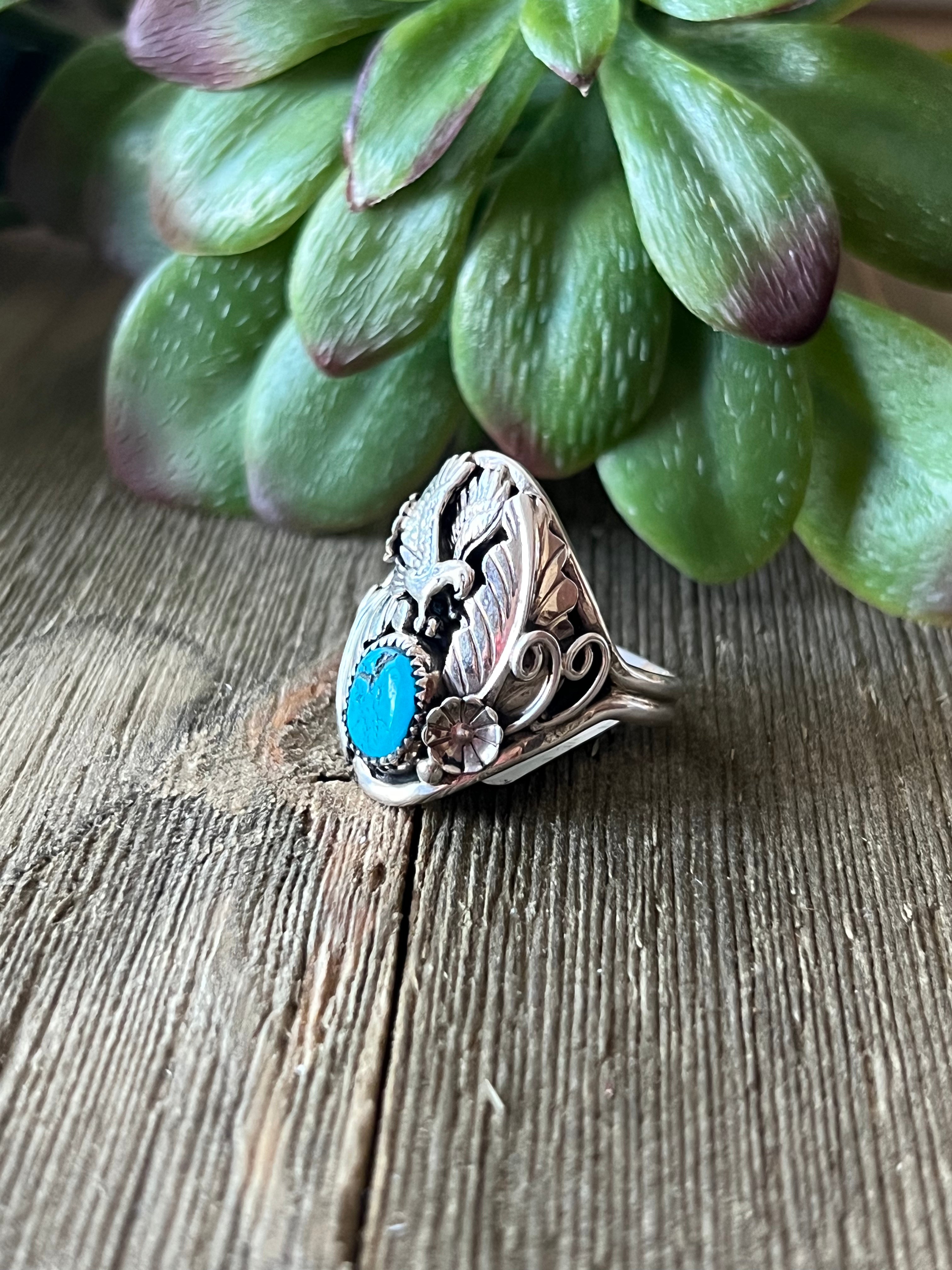 Tricia Leekety Kingman Turquoise & Sterling Silver Ring Size 11.25
