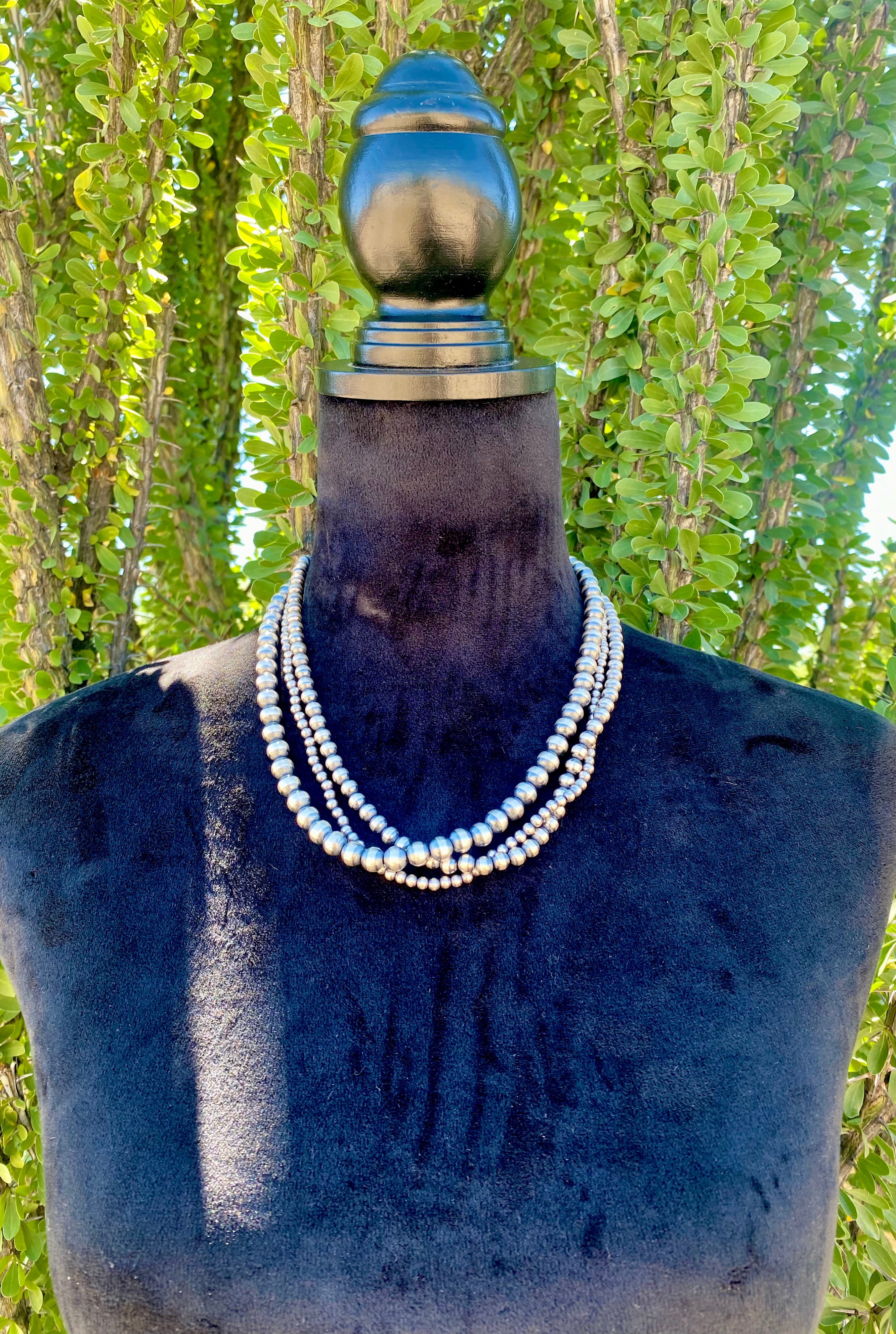 Navajo Strung Sterling Silver 3 Strand Pearl Necklace