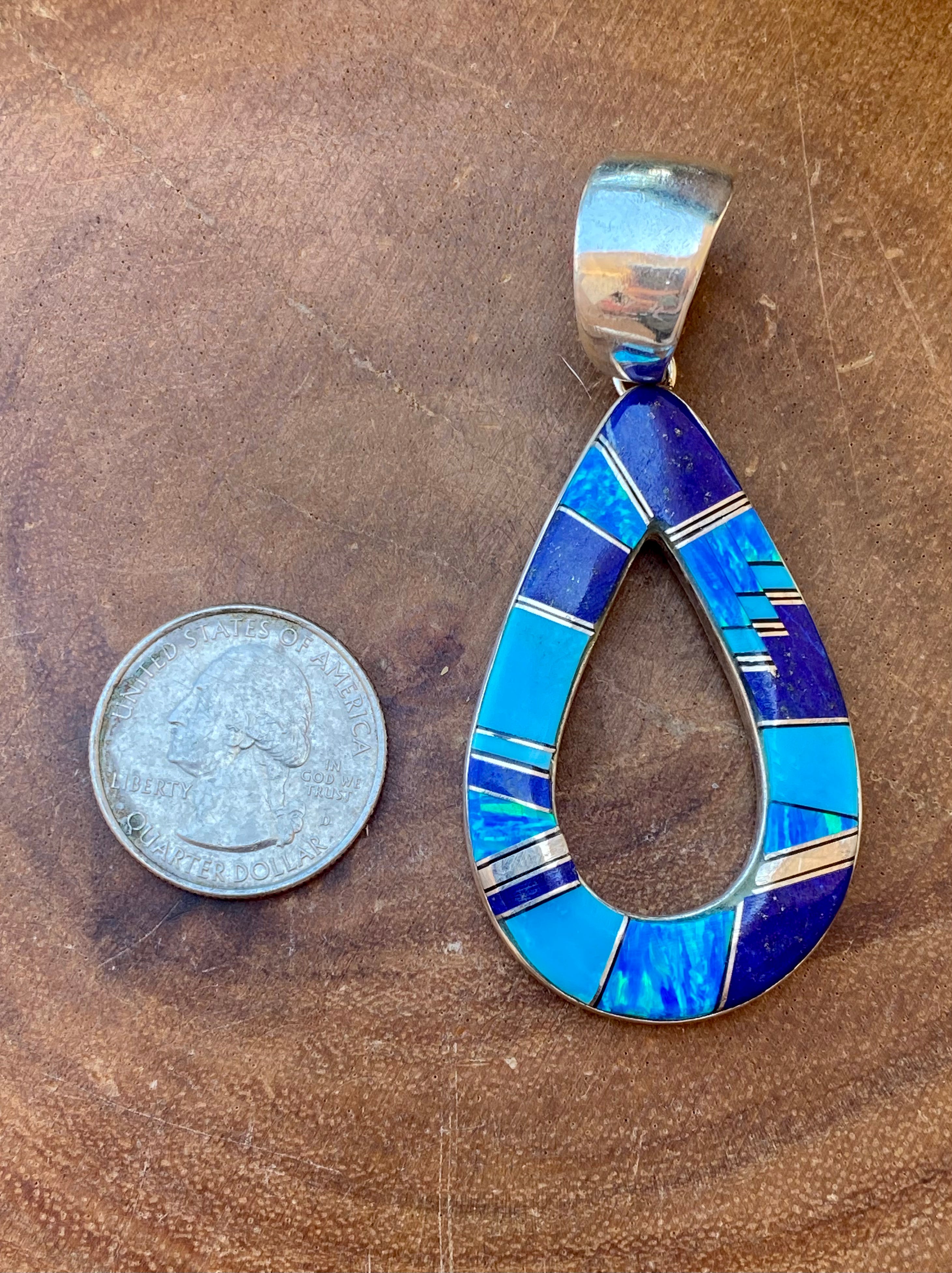 Navajo Made Multi Stone & Sterling Silver Inlay Pendant