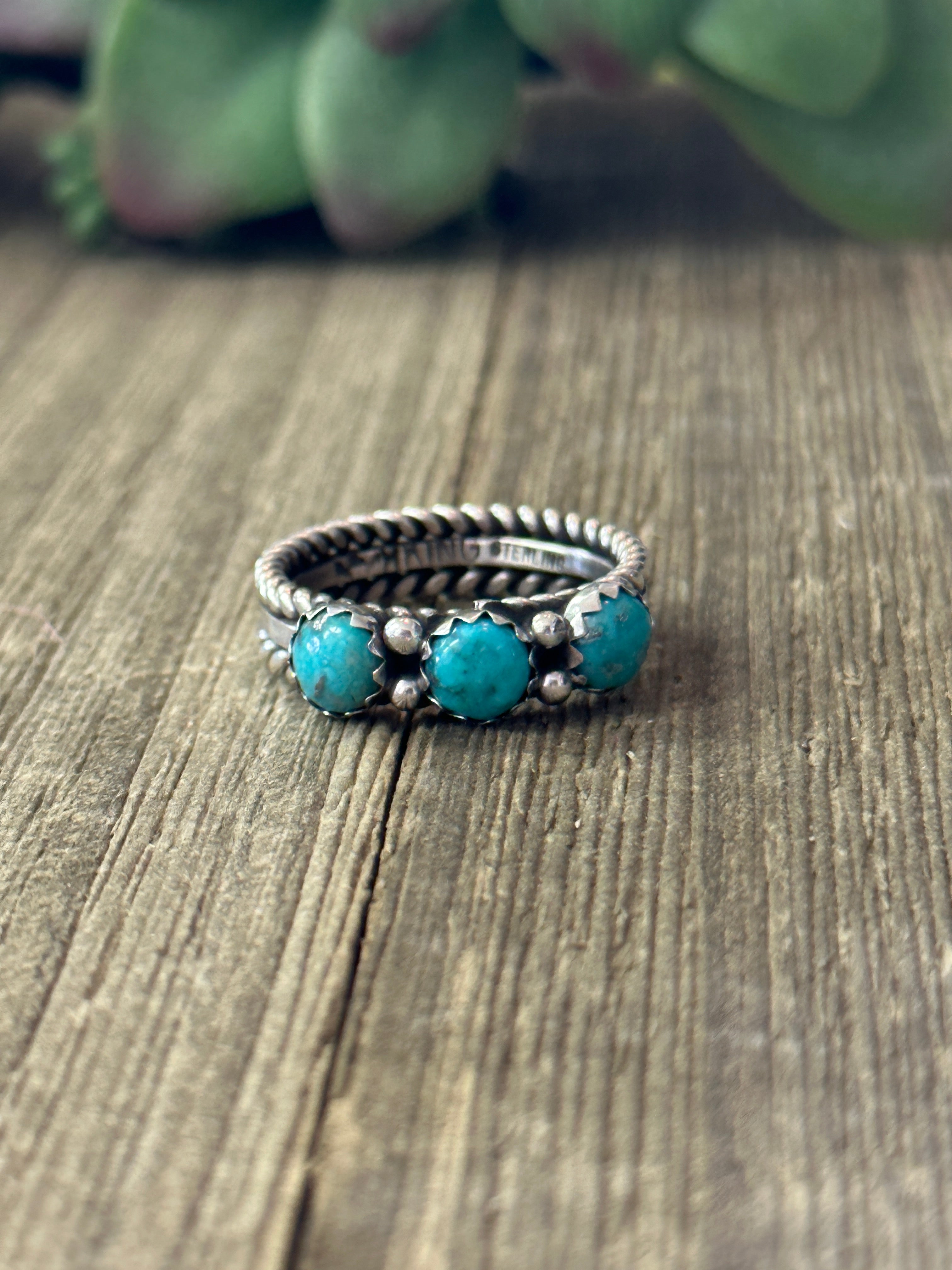 Navajo Made Kingman Turquoise & Sterling Silver Ring