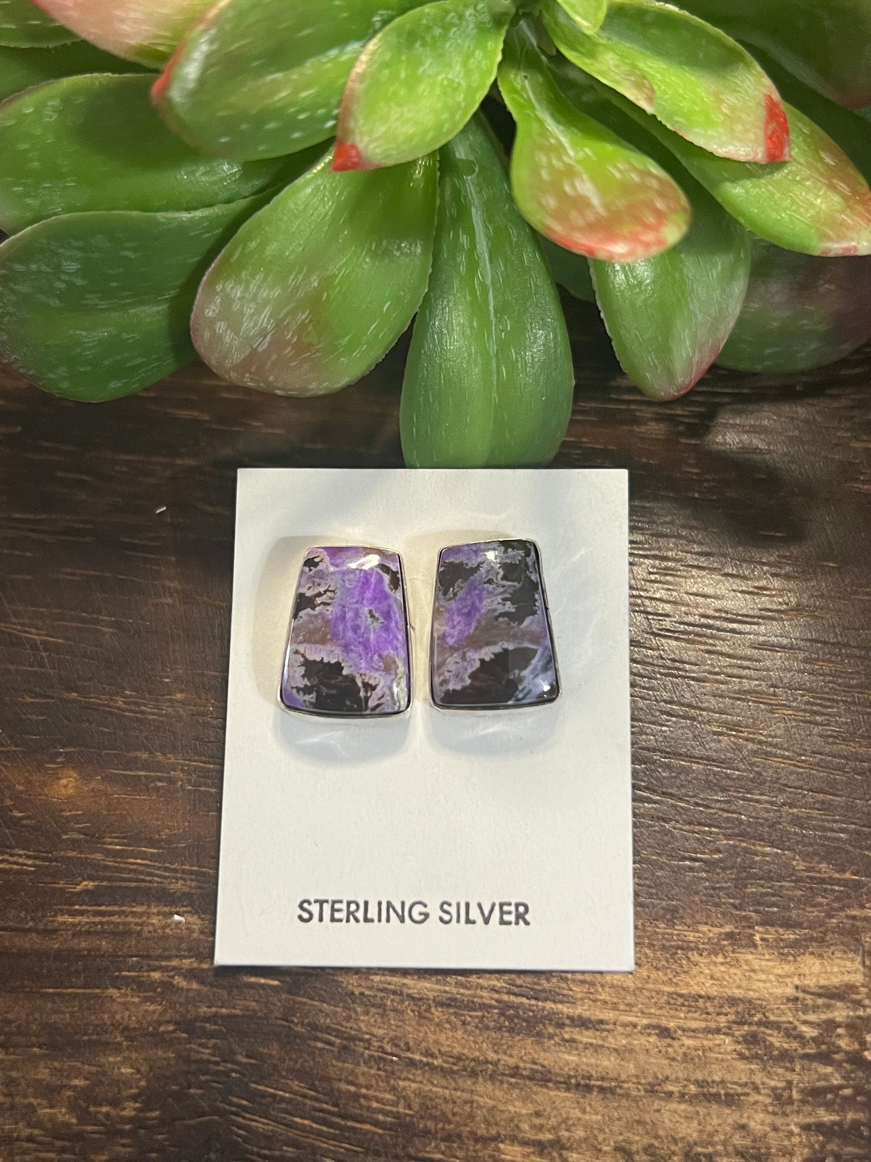 Navajo Charoite & Sterling Silver Post Earrings