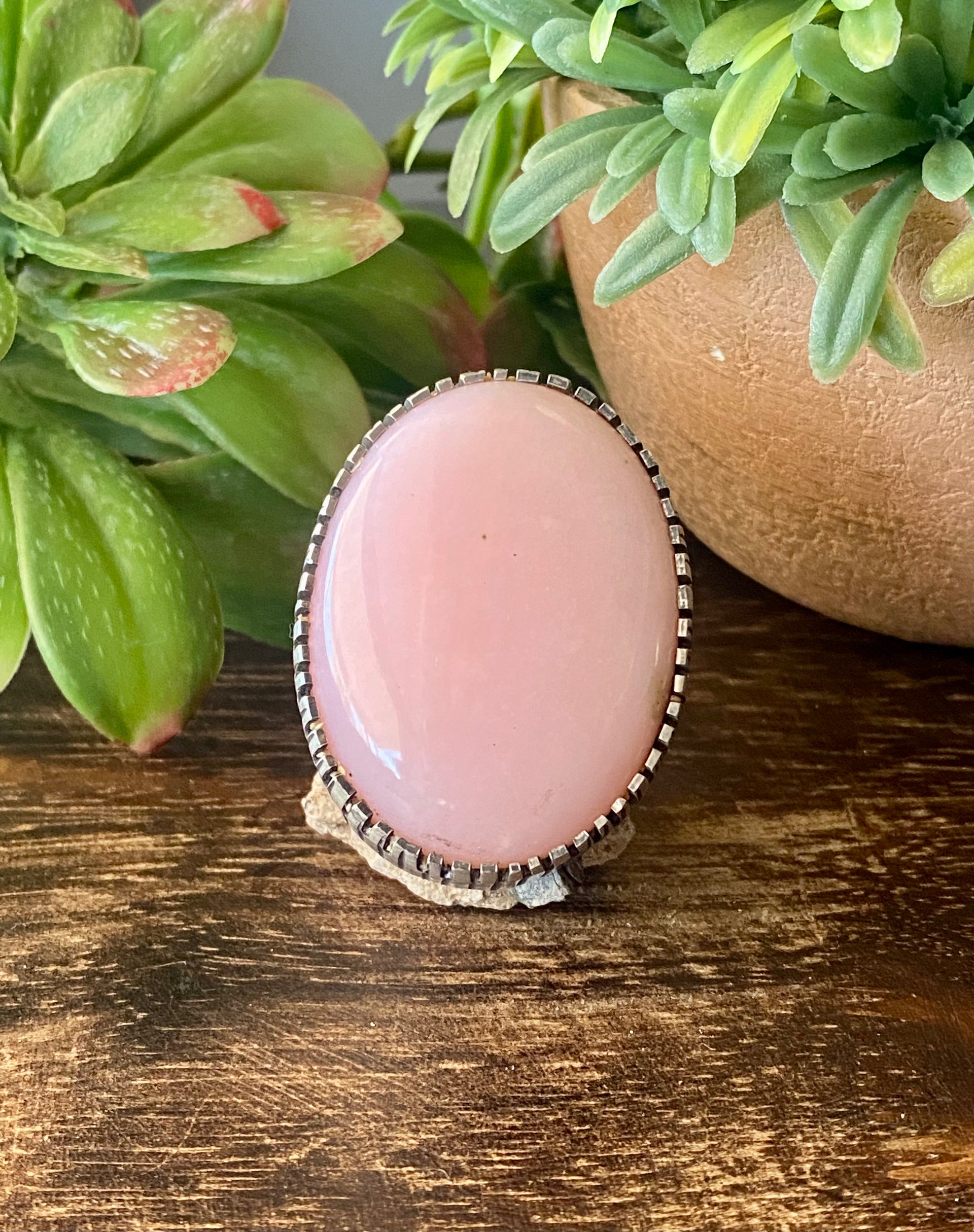 Alex Sanchez Pink Coral & Sterling Silver Ring Size 6.5