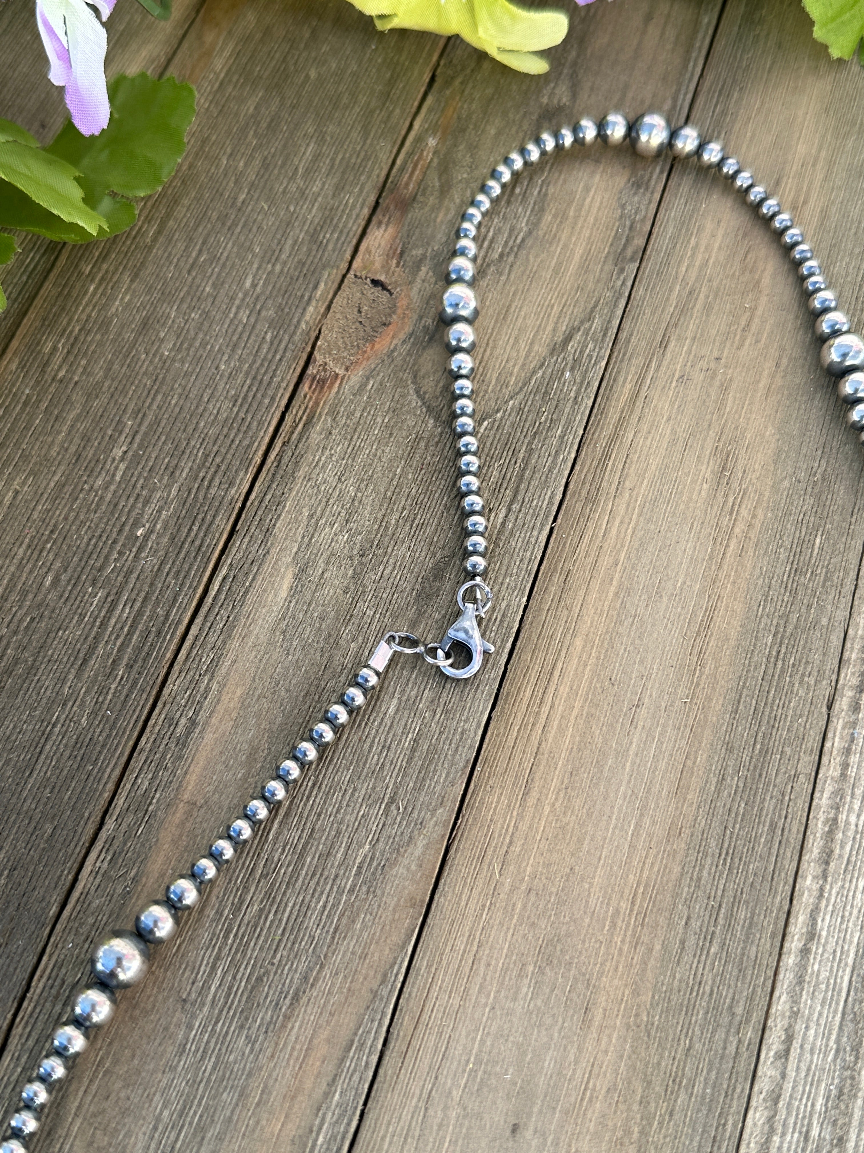 Navajo Made Sterling Silver Graduated Pearl Necklace