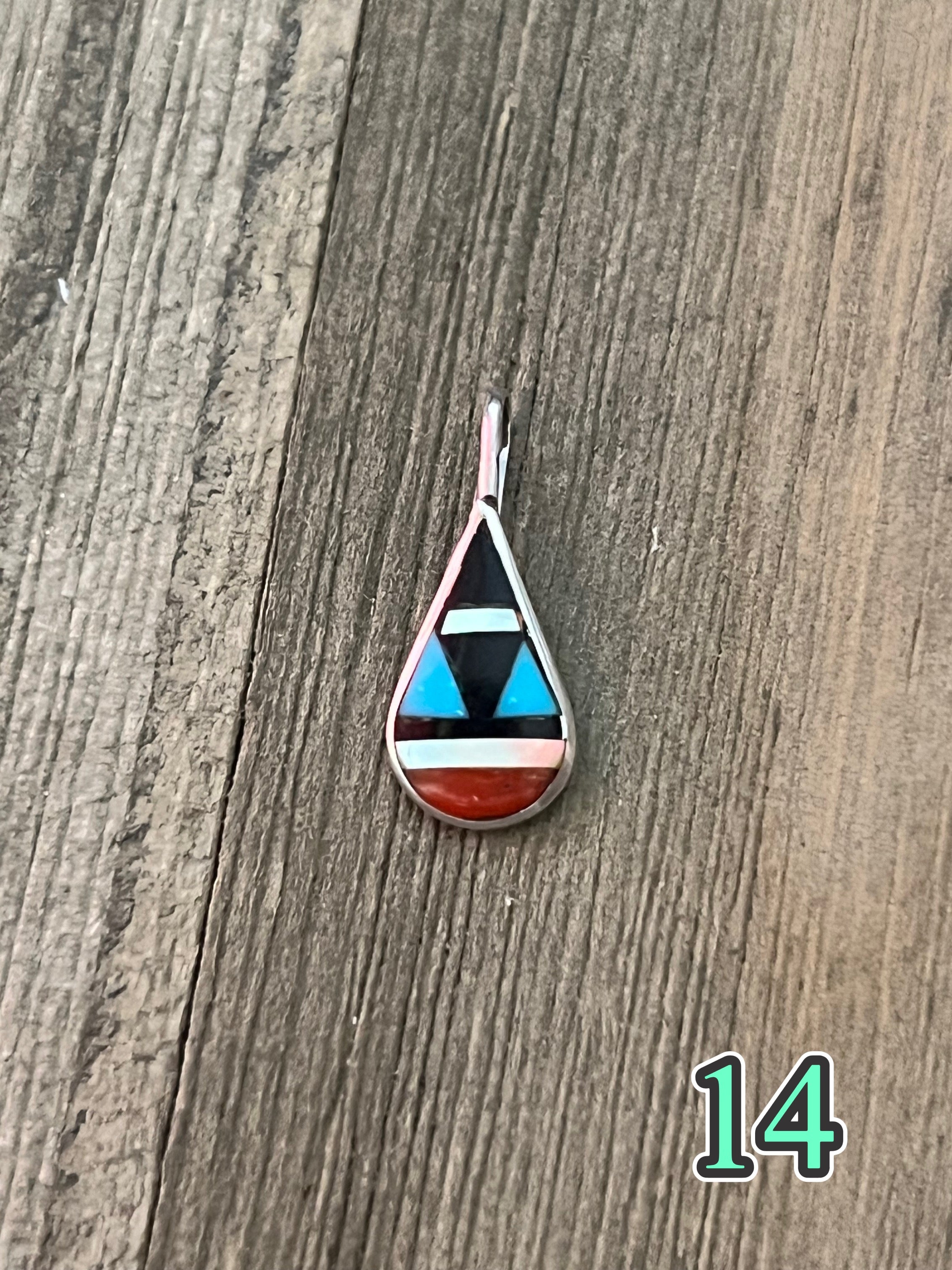 Navajo Made Multi Stone & Sterling Silver Inlay Pendant