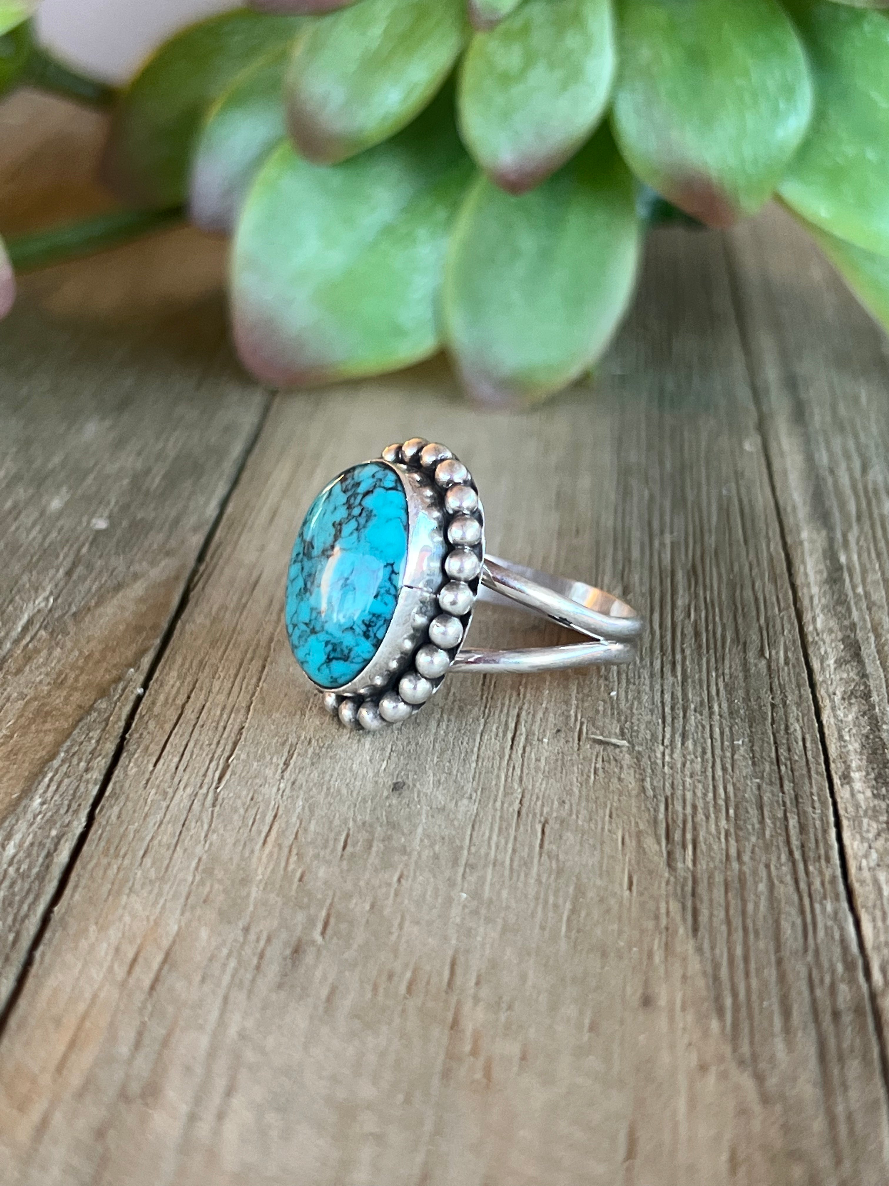 Navajo Made Kingman Turquoise & Sterling Silver Ring Size 9.25