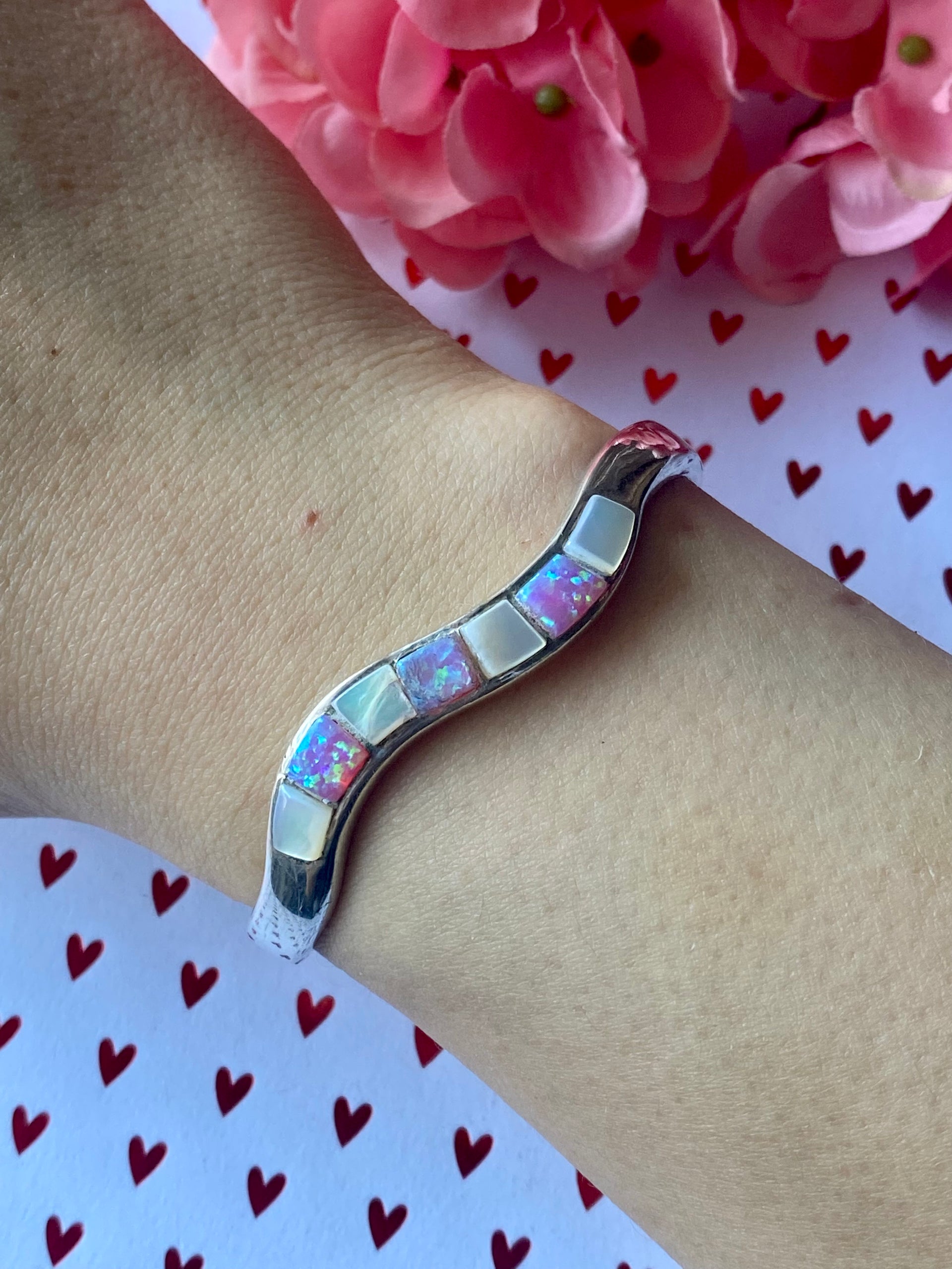 Vintage Navajo Made Multi Stone & Sterling Silver Cuff Bracelet