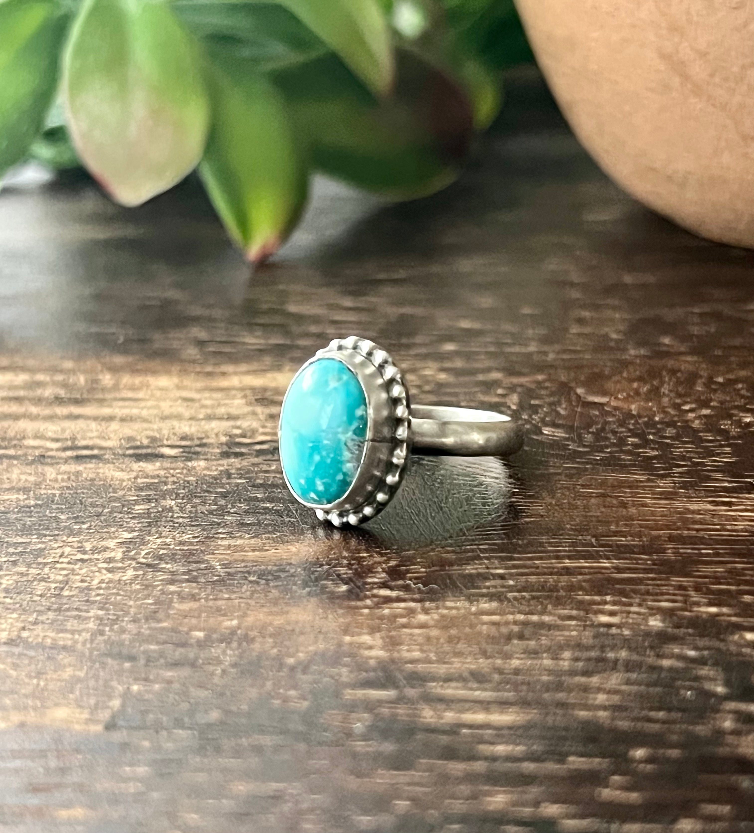 Navajo Made White Water Turquoise & Sterling Silver Ring Size 6.75