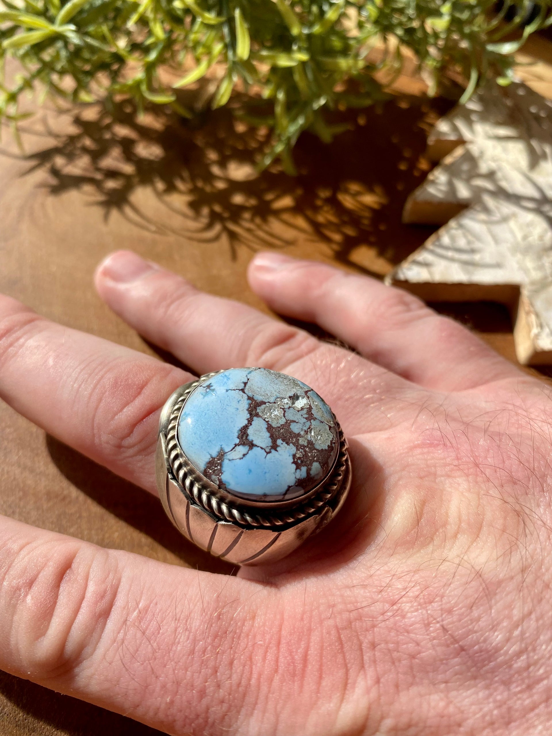 Tony Yazzie Golden Hill’s Turquoise & Sterling Silver Men’s Ring Size 13