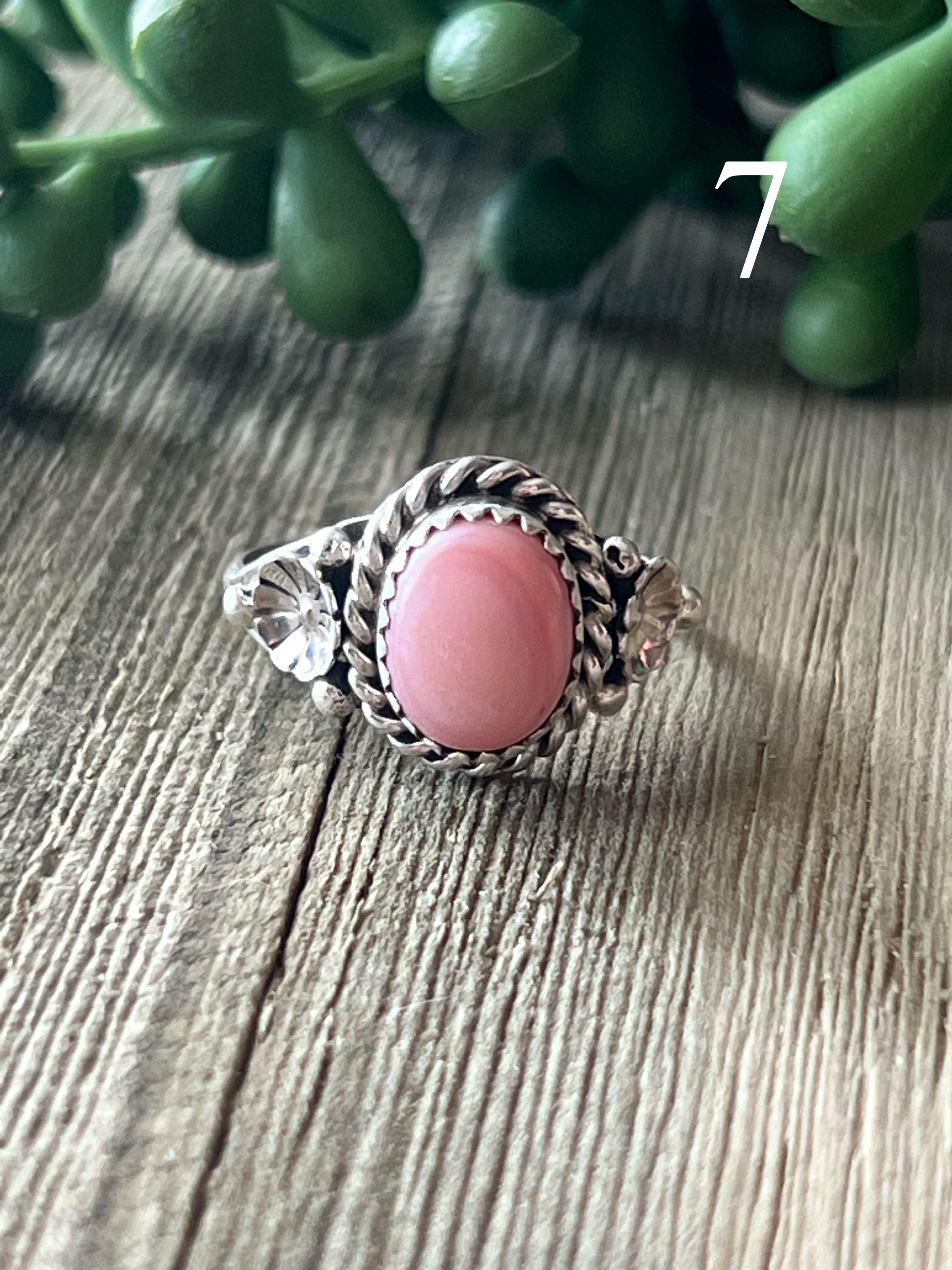 Navajo Made Pink Conch & Sterling Silver Ring