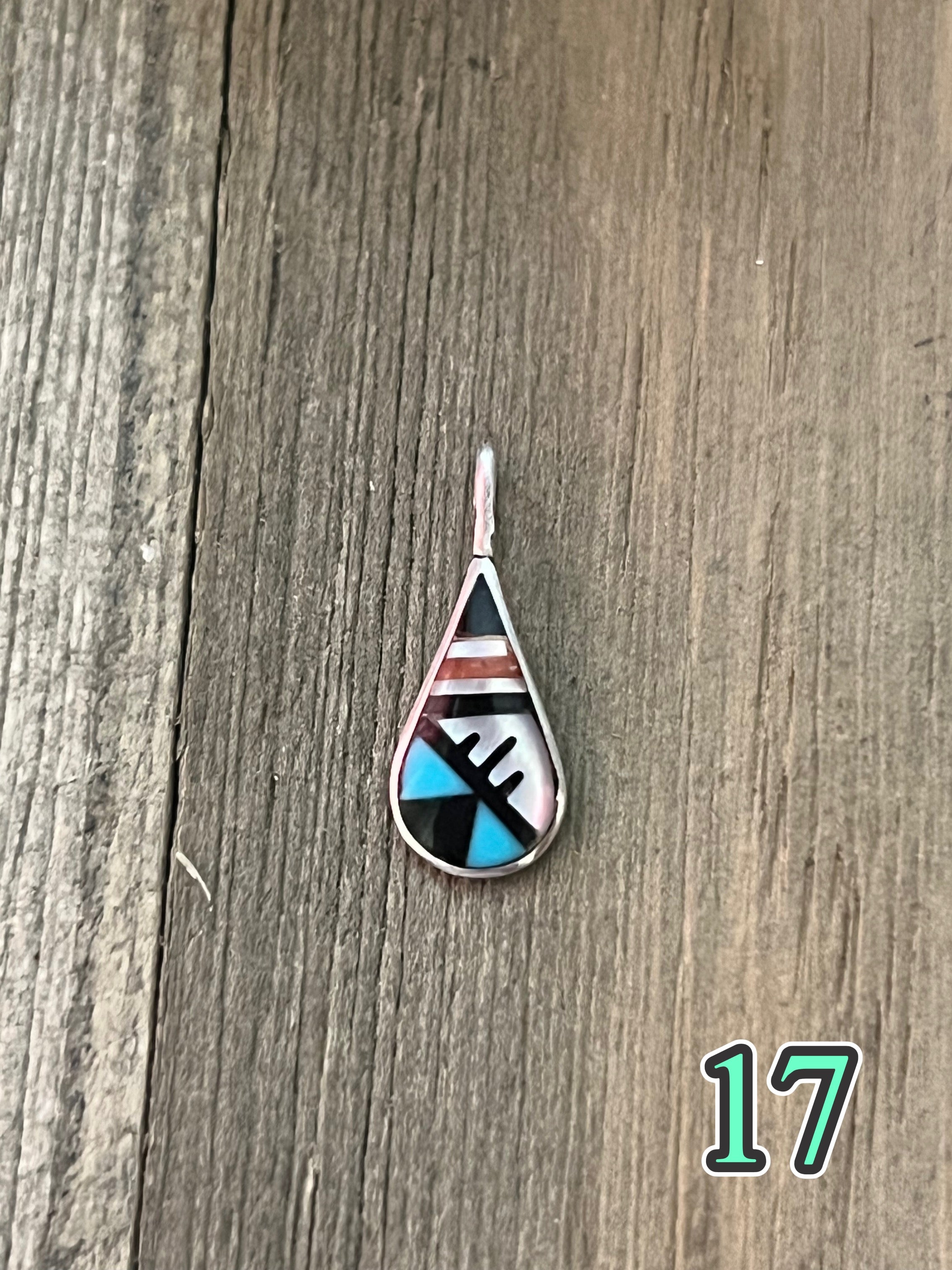 Navajo Made Multi Stone & Sterling Silver Inlay Pendant