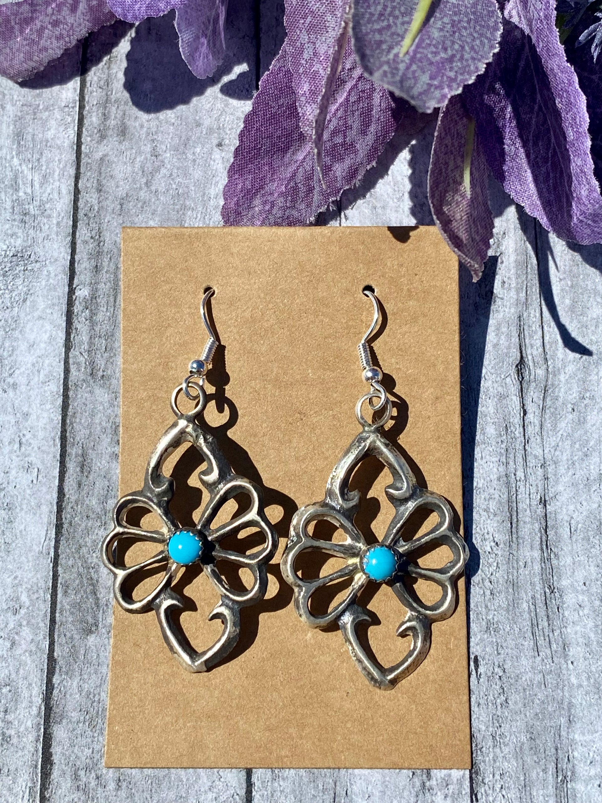 Navajo Kingman Turquoise & Sterling Silver Dangle Earrings