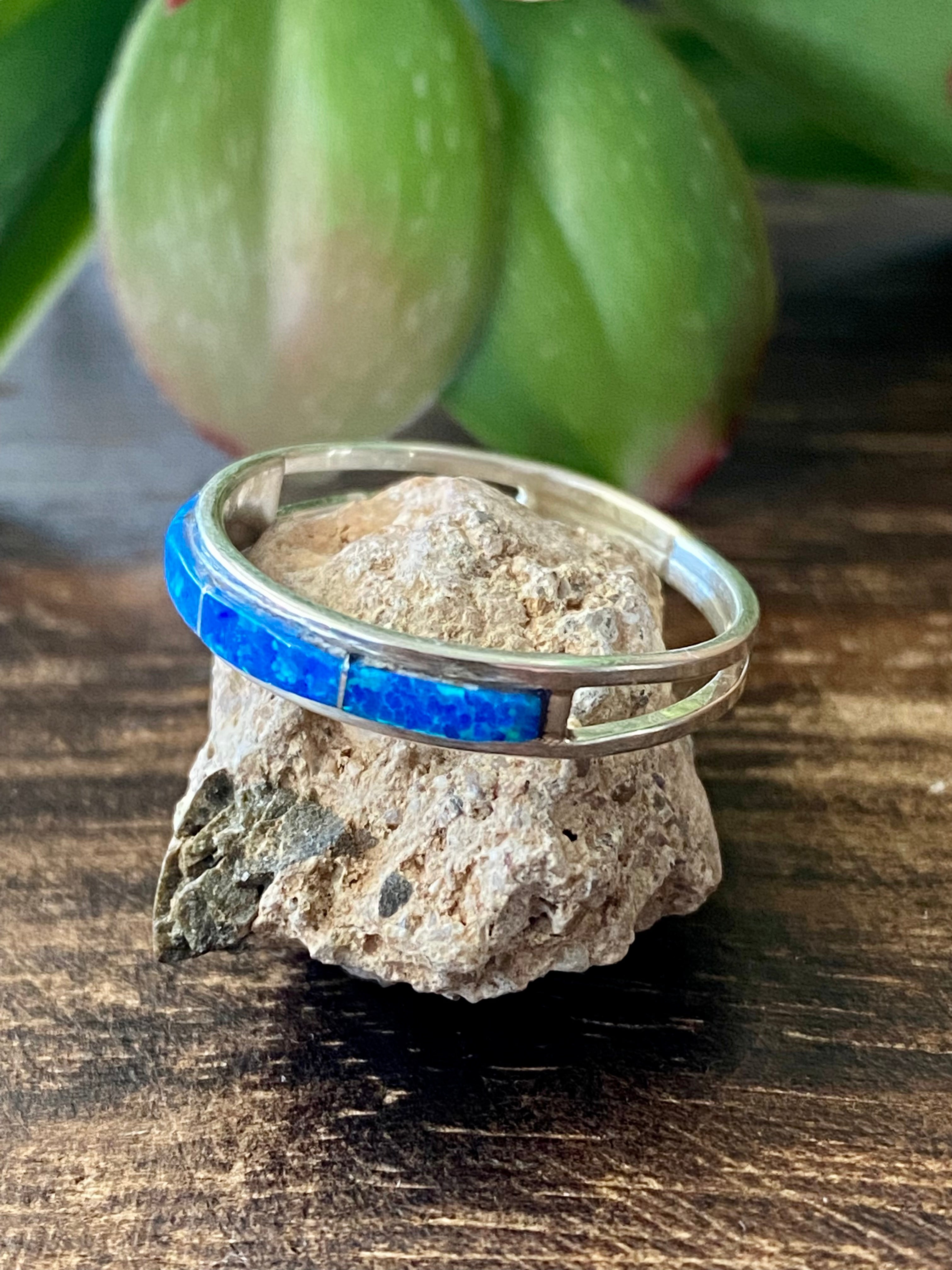 Navajo Made Blue Opal (Man-Made) & Sterling Silver Rings