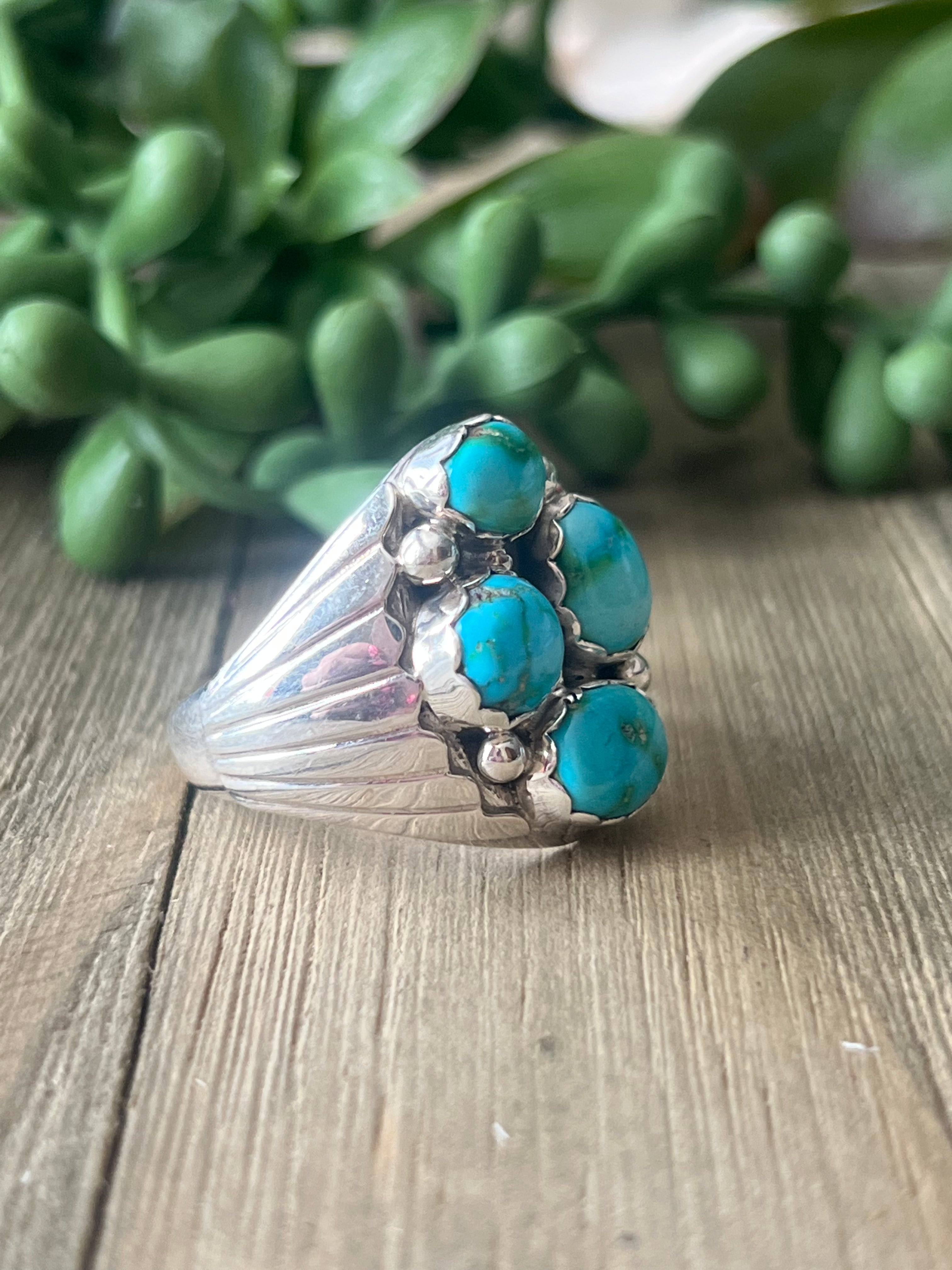 Navajo Made Sonoran Mountain Turquoise & Sterling Silver Ring Size 12