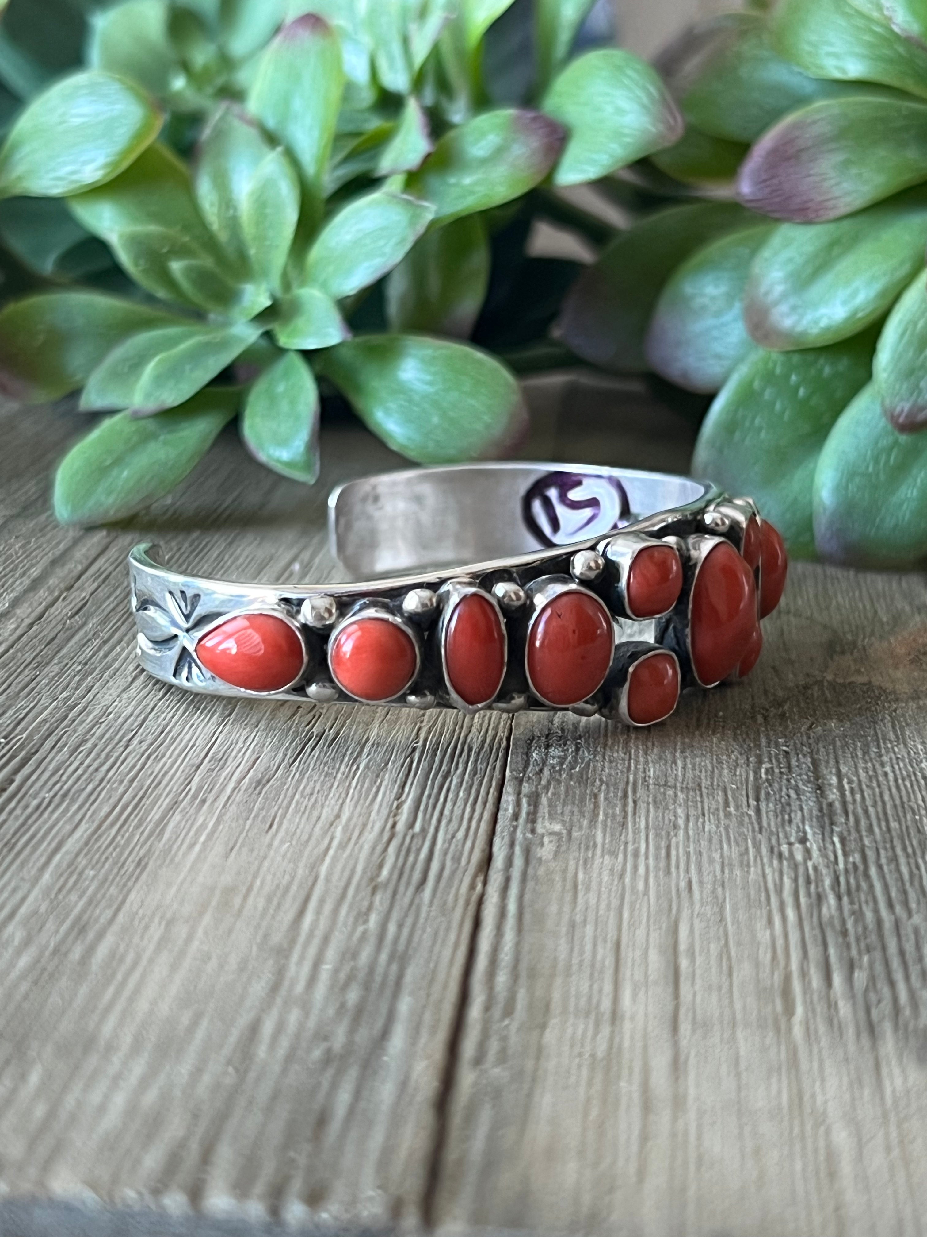 B Begay Mediterranean Coral & Sterling Silver Cuff Bracelet