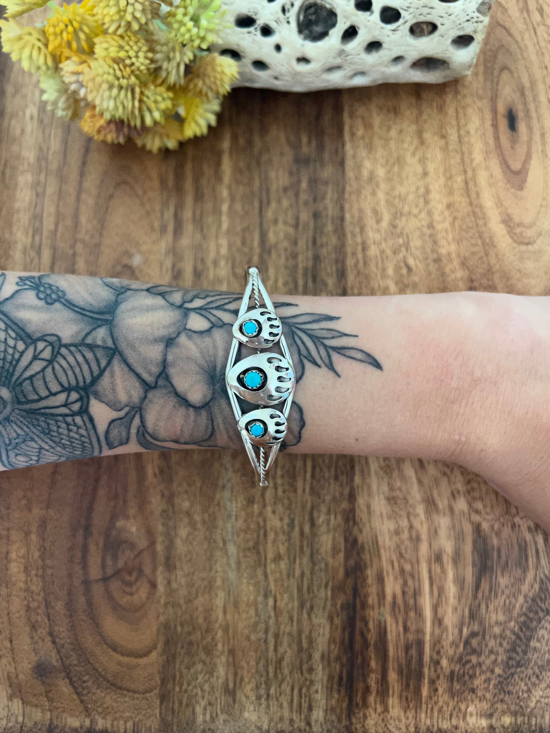 Navajo Made Sterling Silver Bear Claw Cuff Bracelet