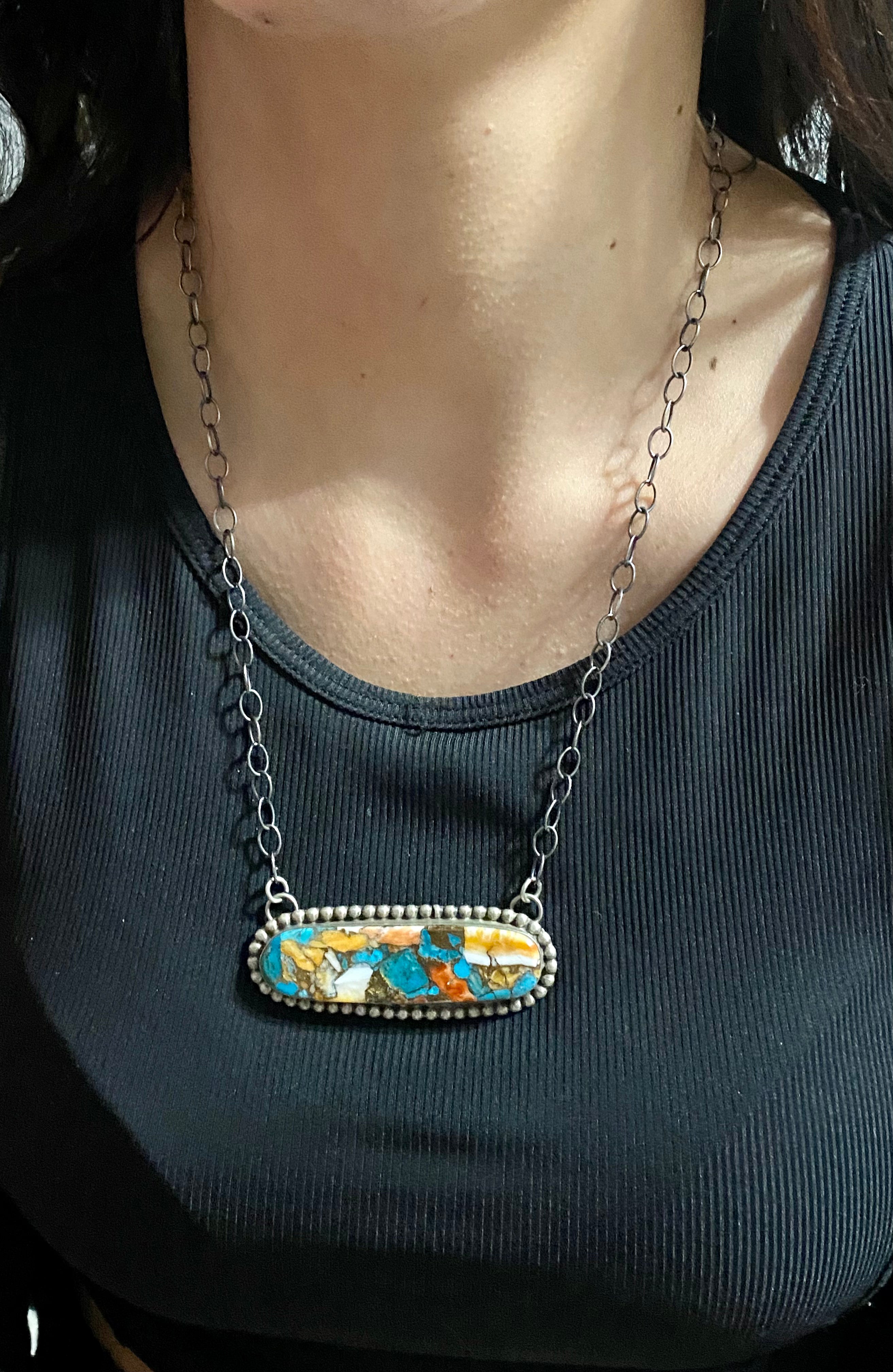 Navajo Made Mohave Turquoise & Sterling Silver Necklace