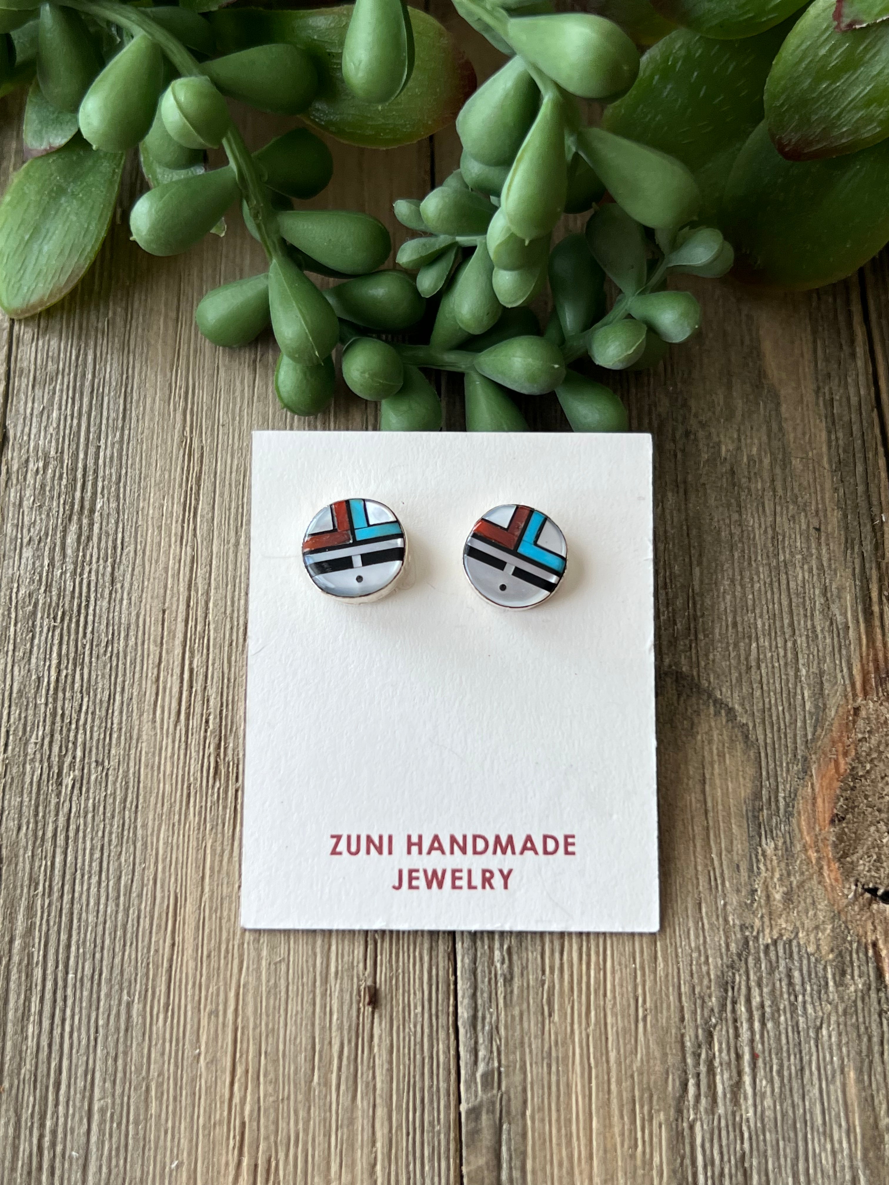 Zuni Made Multi Stone & Sterling Silver Post Inlay Earrings