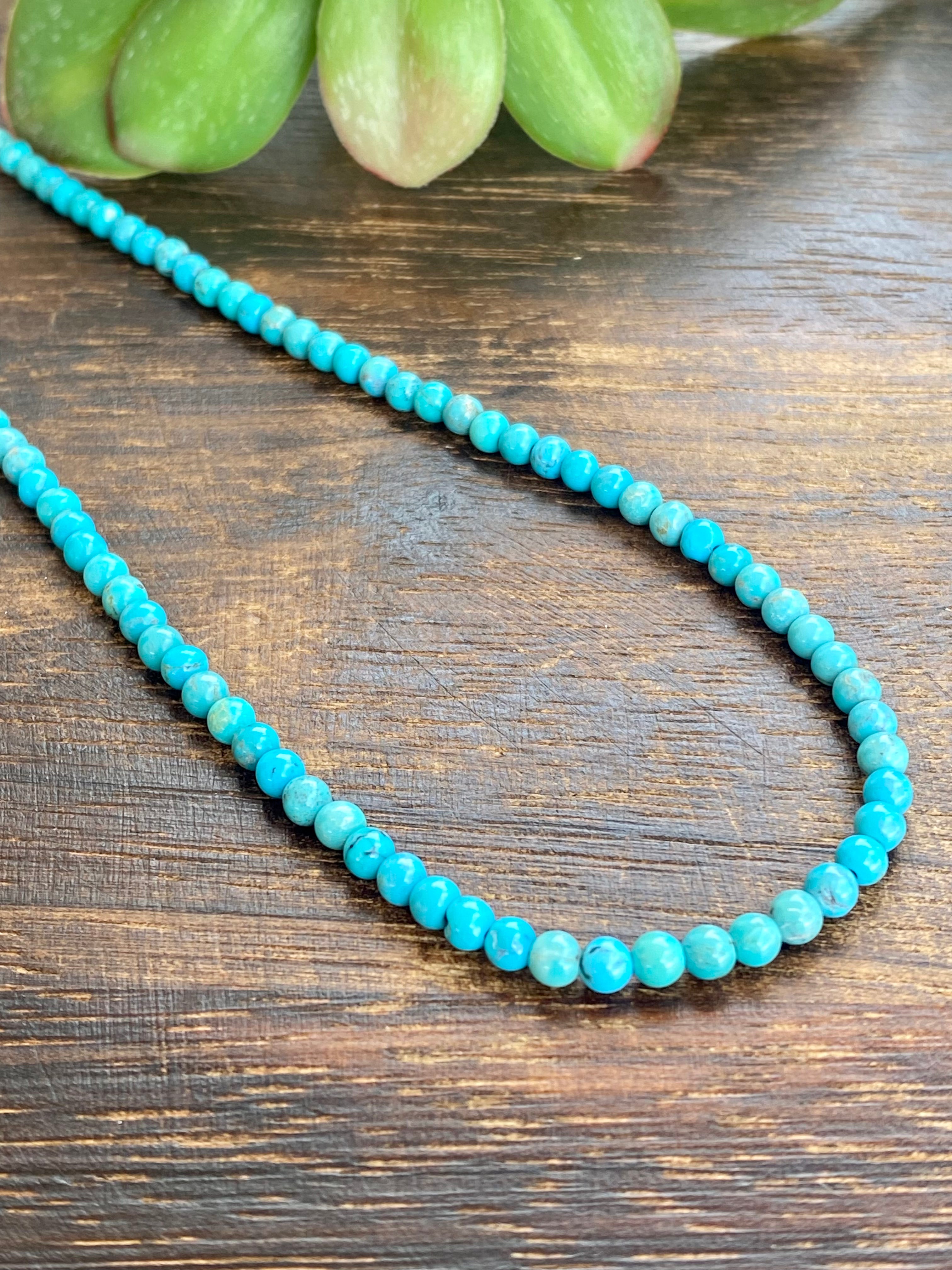 Navajo Strung Turquoise & Sterling Silver Beaded Necklace