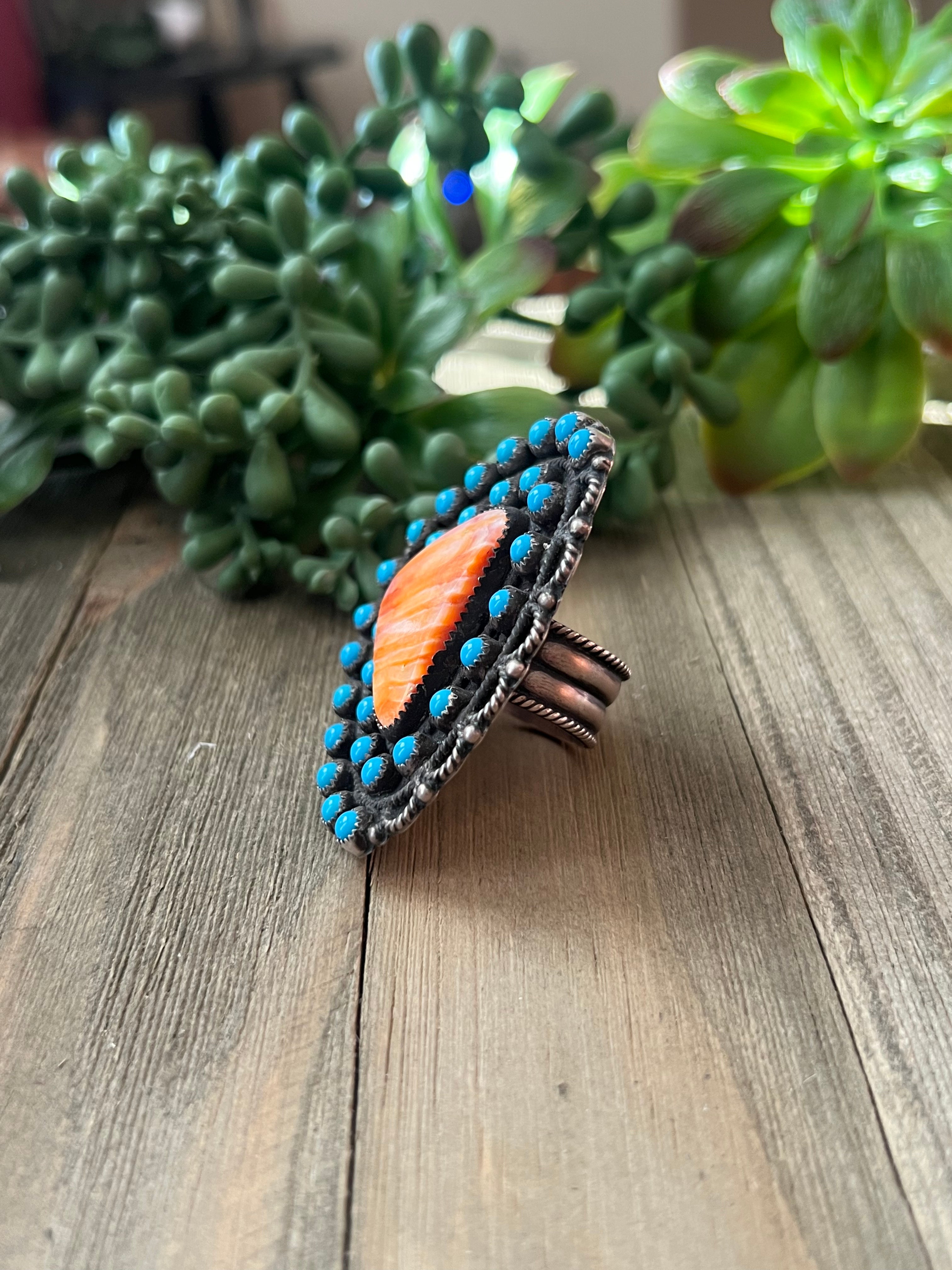 Navajo Made Multi Stone & Sterling Silver Ring Size 11.25