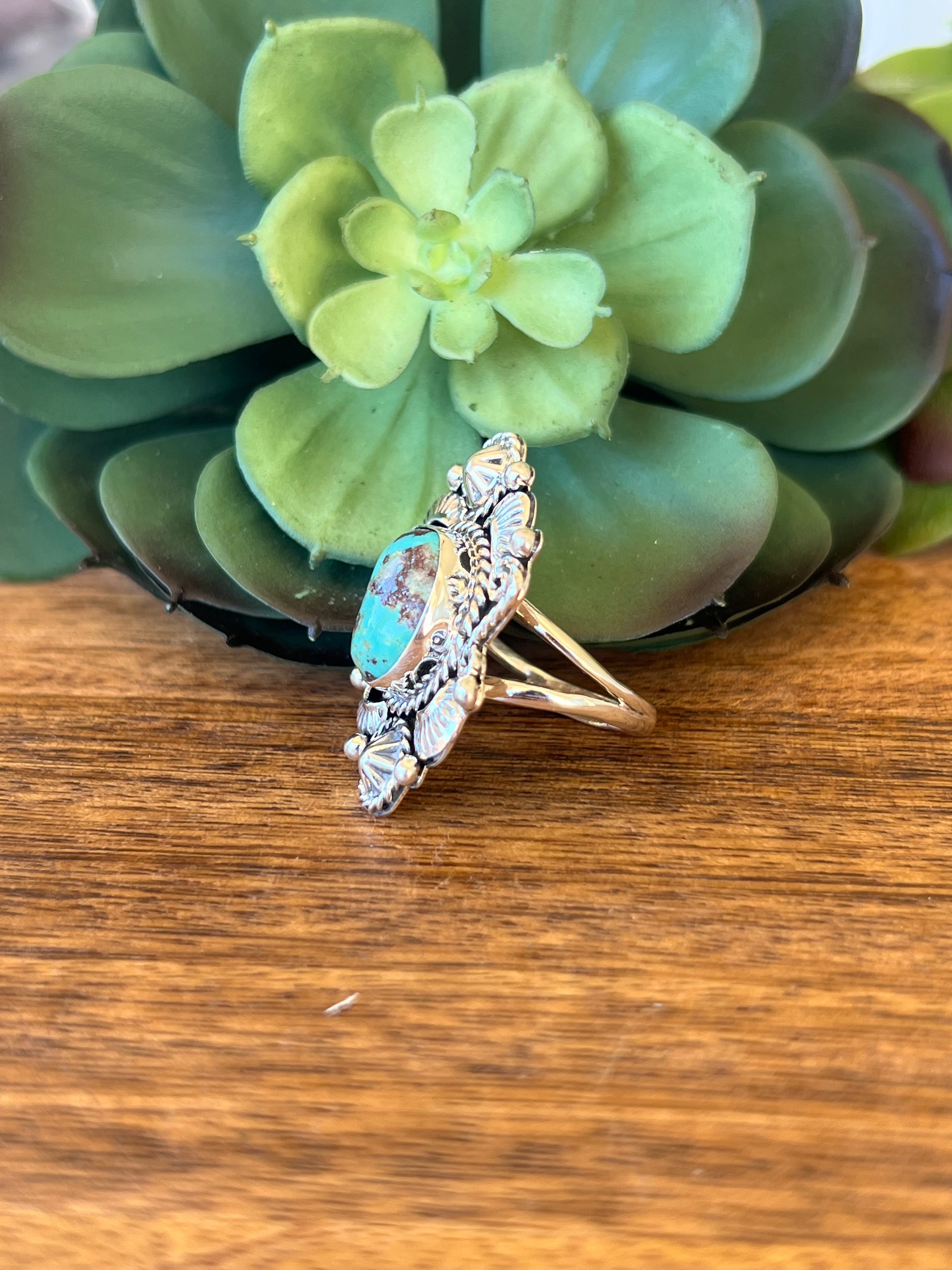 Larry Kaye Kingman Turquoise & Sterling Silver Ring Size 9.5