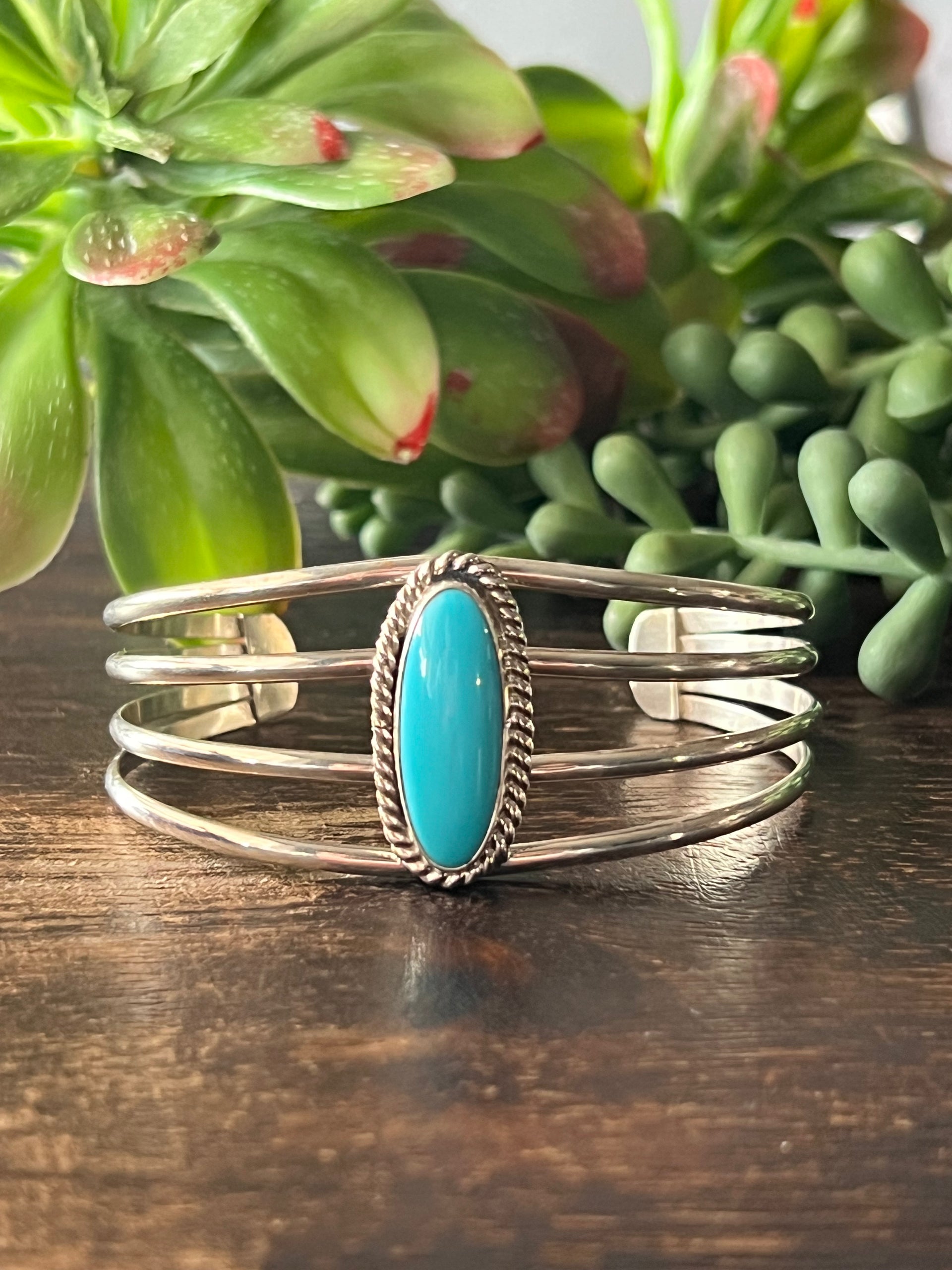 Navajo Made Kingman Turquoise & Sterling Silver Cuff Bracelet