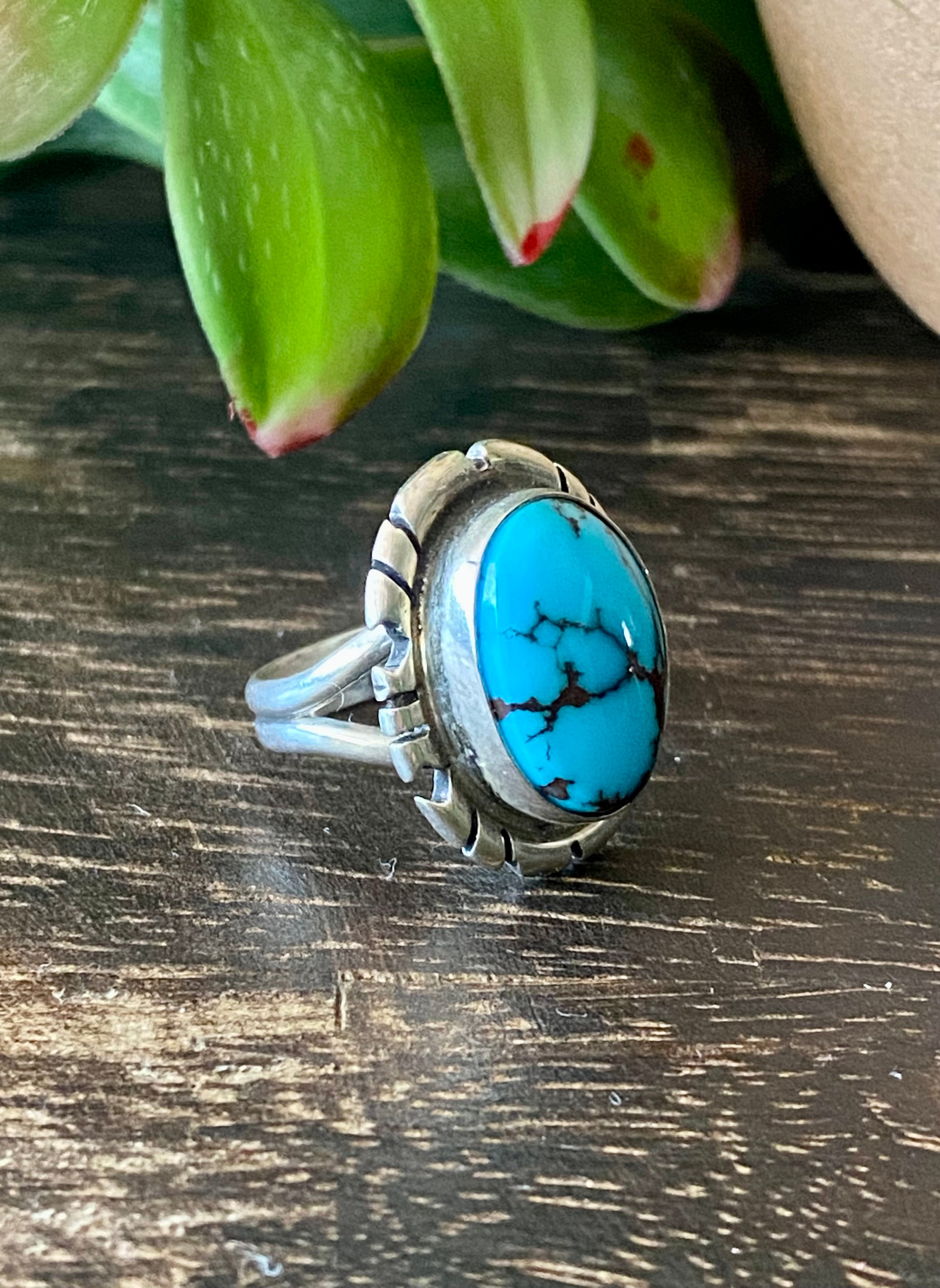 Peggy Skeets Turquoise & Sterling Silver Ring Size 4.5