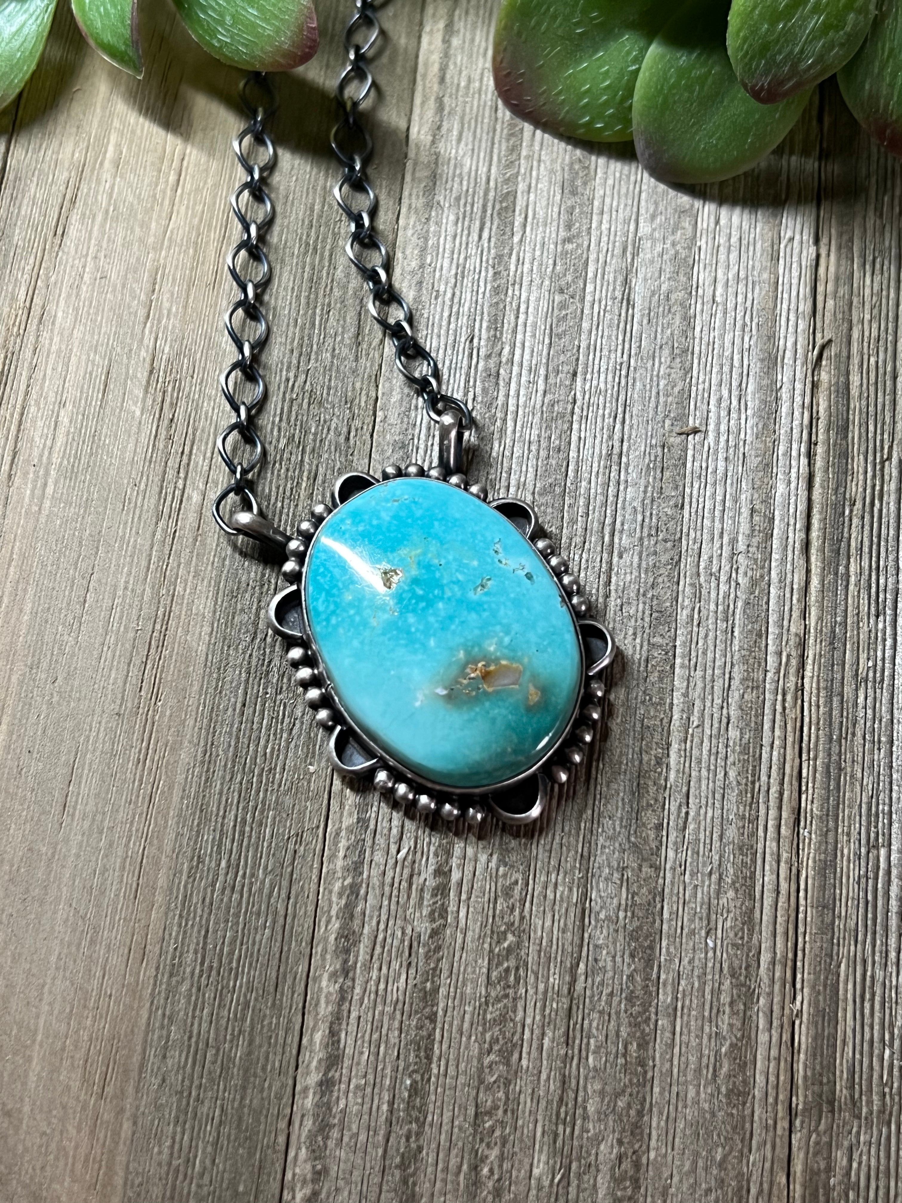 Navajo Made Royston Turquoise & Sterling Silver Necklace