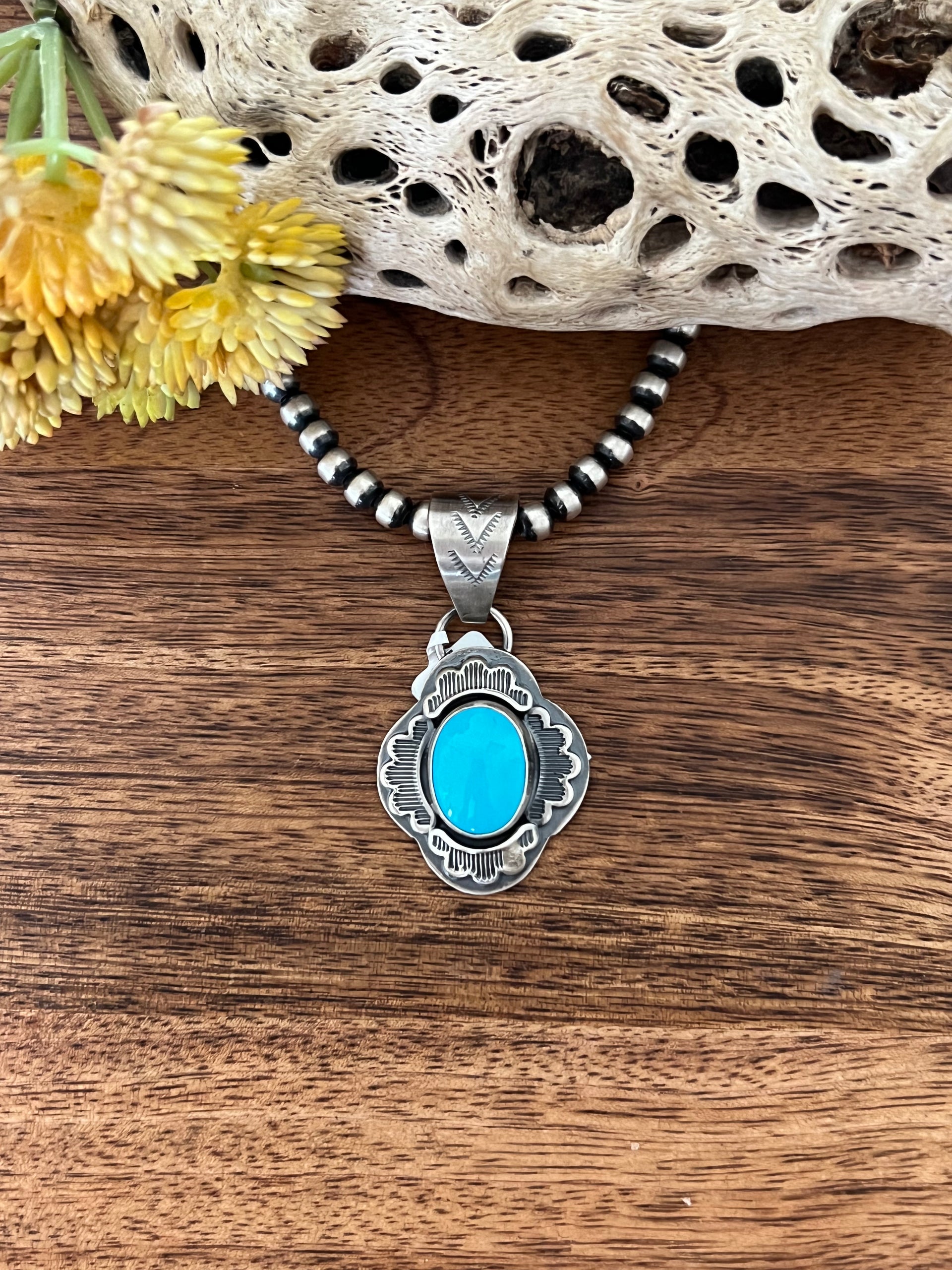 Tony Yazzie Sleeping Beauty Turquoise & Sterling Silver Pendant