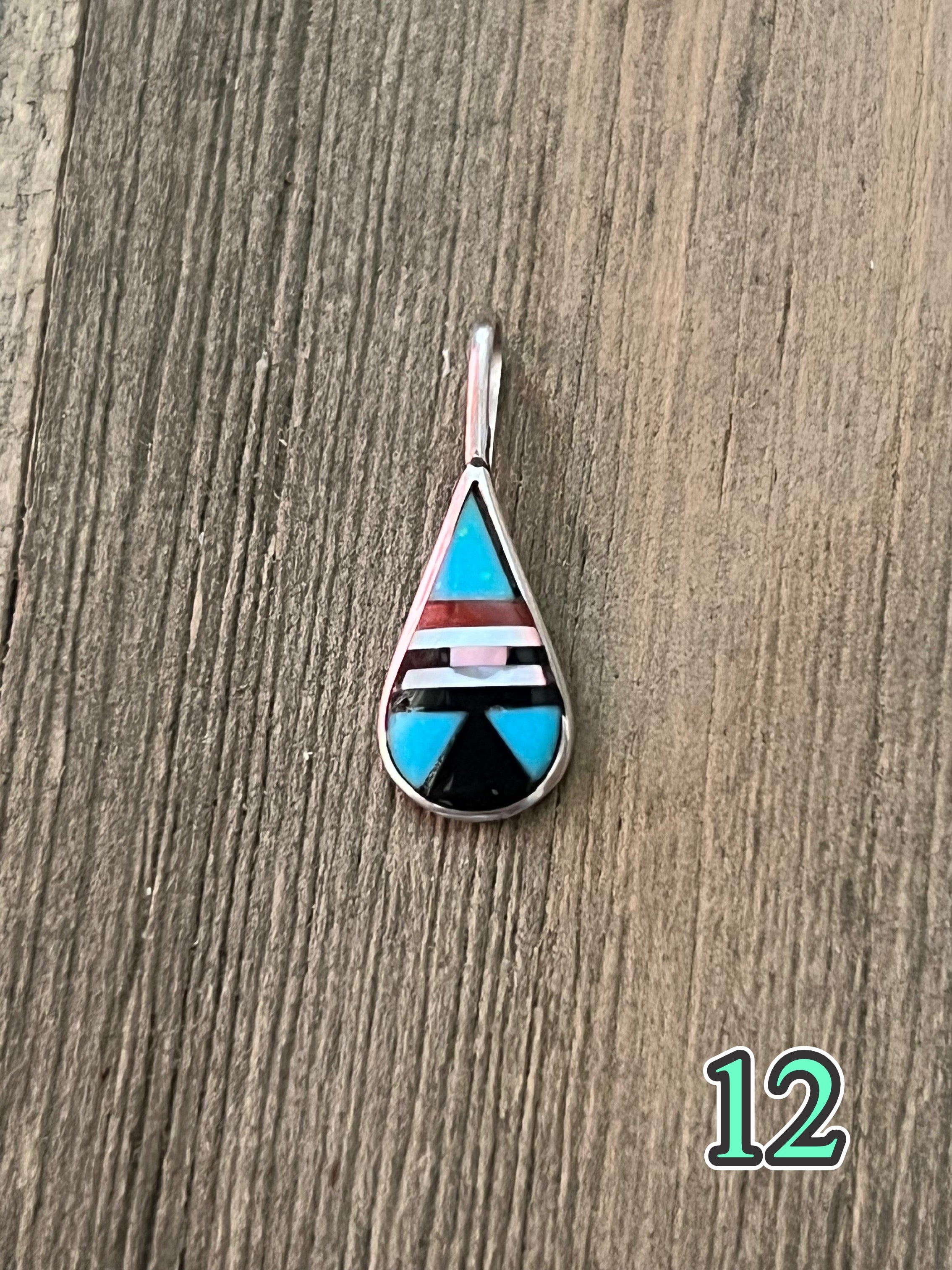 Navajo Made Multi Stone & Sterling Silver Inlay Pendant