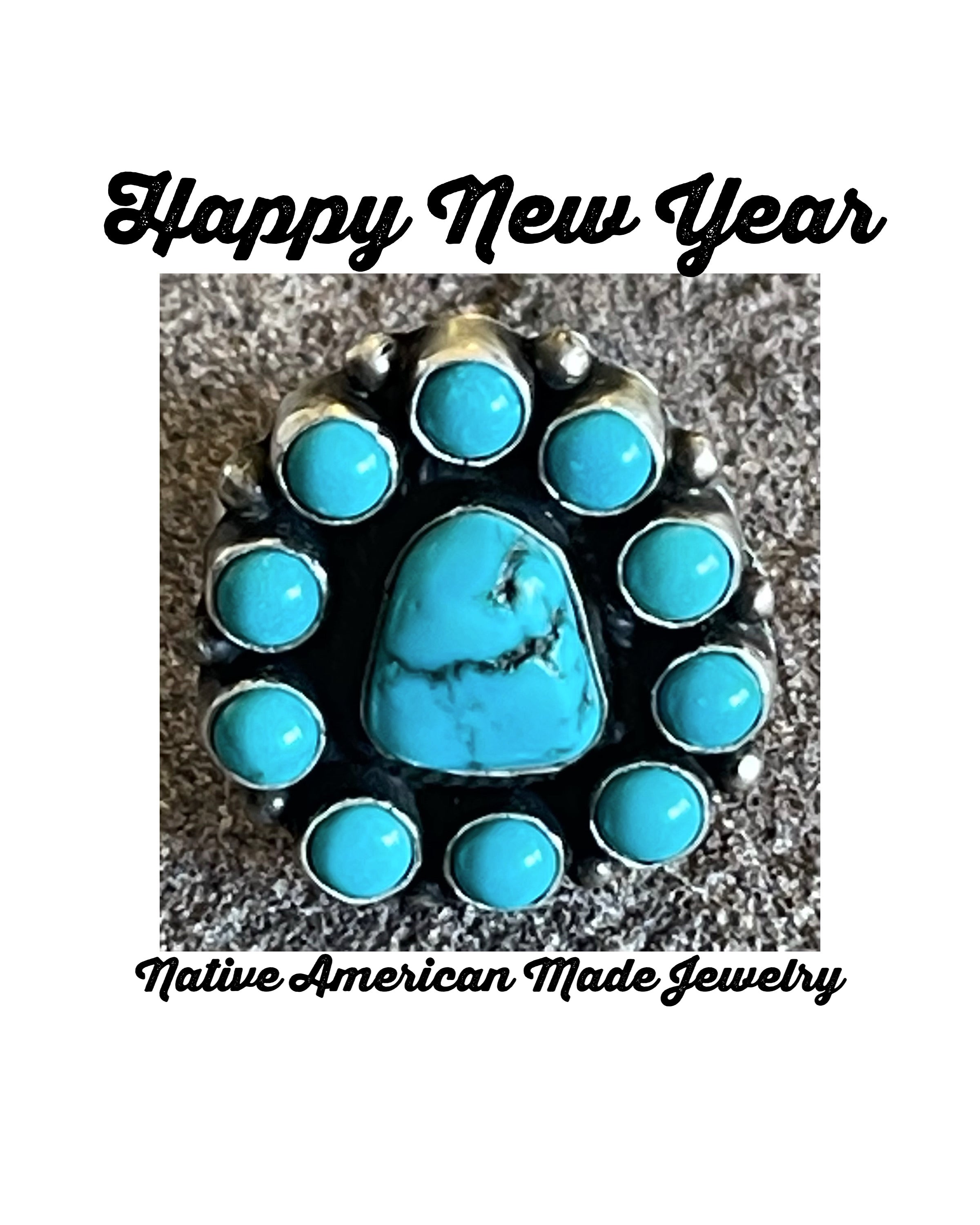 Navajo Turquoise & Sterling Silver Cluster Ring Size 8