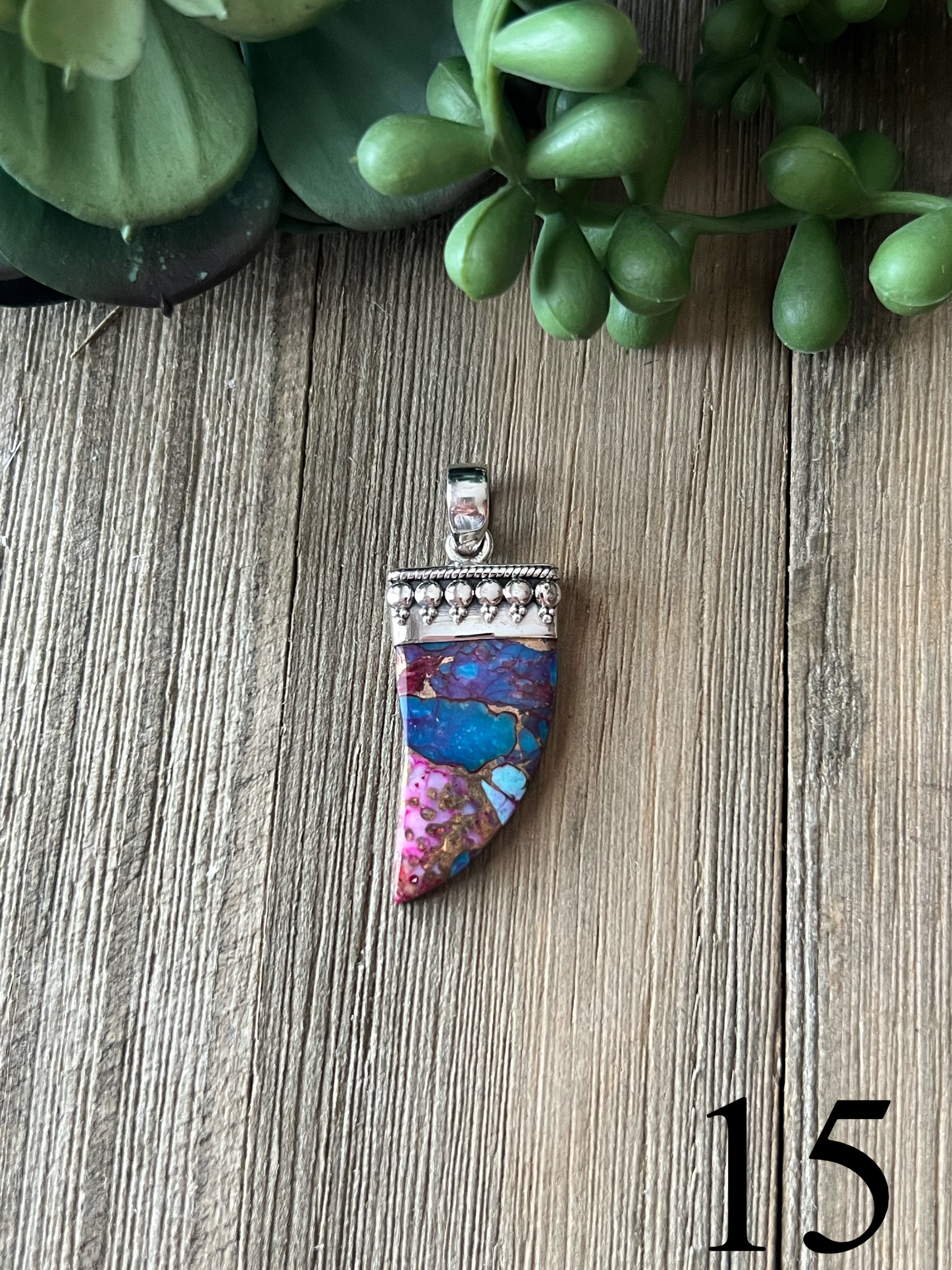 Southwest Made Pink Mohave Turquoise & Sterling Silver Claw Pendant