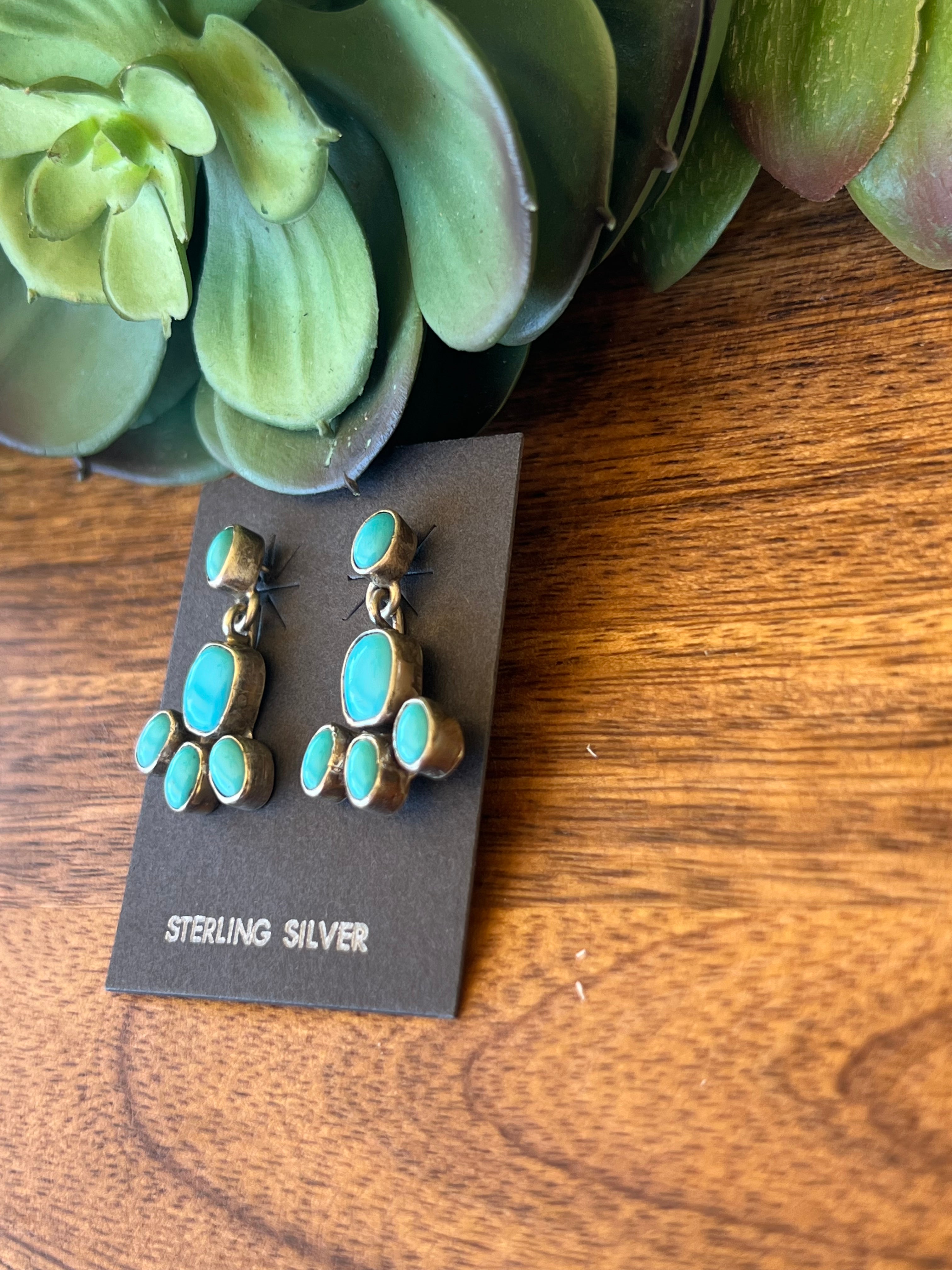 Vintage Navajo Sleeping Beauty Turquoise & Sterling Silver Dangle Earrings
