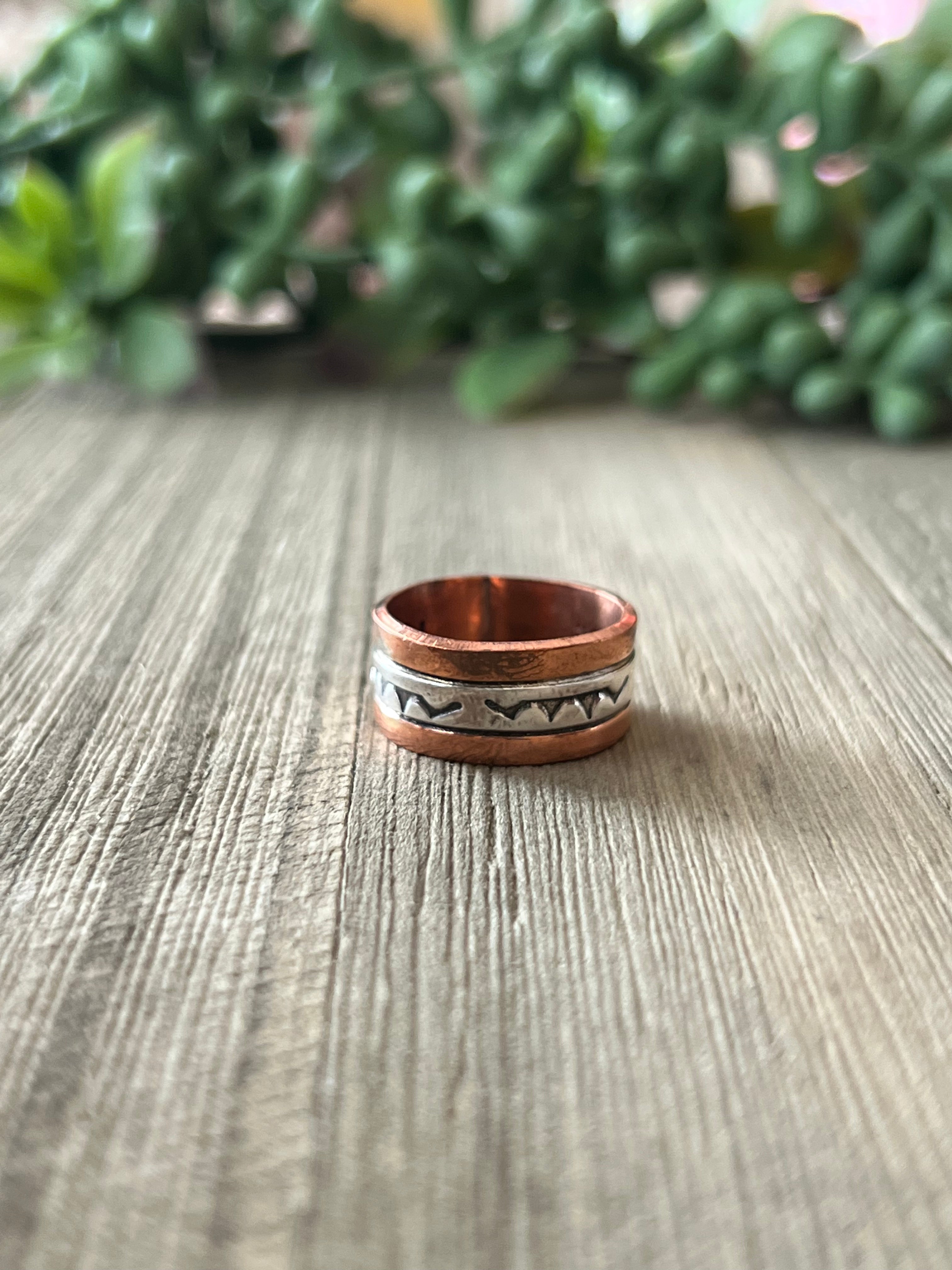 Navajo Made Copper & Sterling Silver Ring Size 6.25