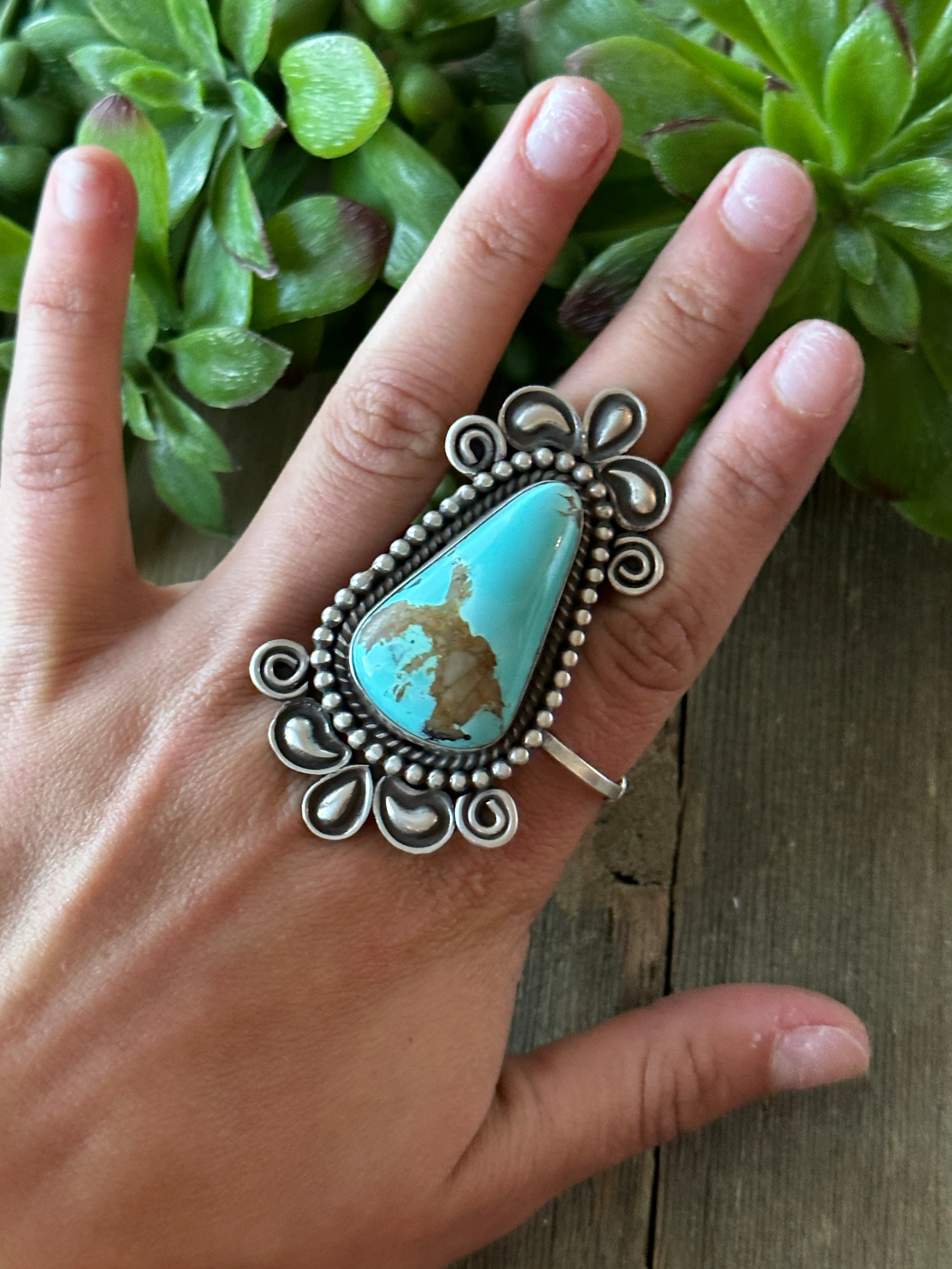 Alex Sanchez Natural Royston Turquoise & Sterling Silver Adjustable Ring