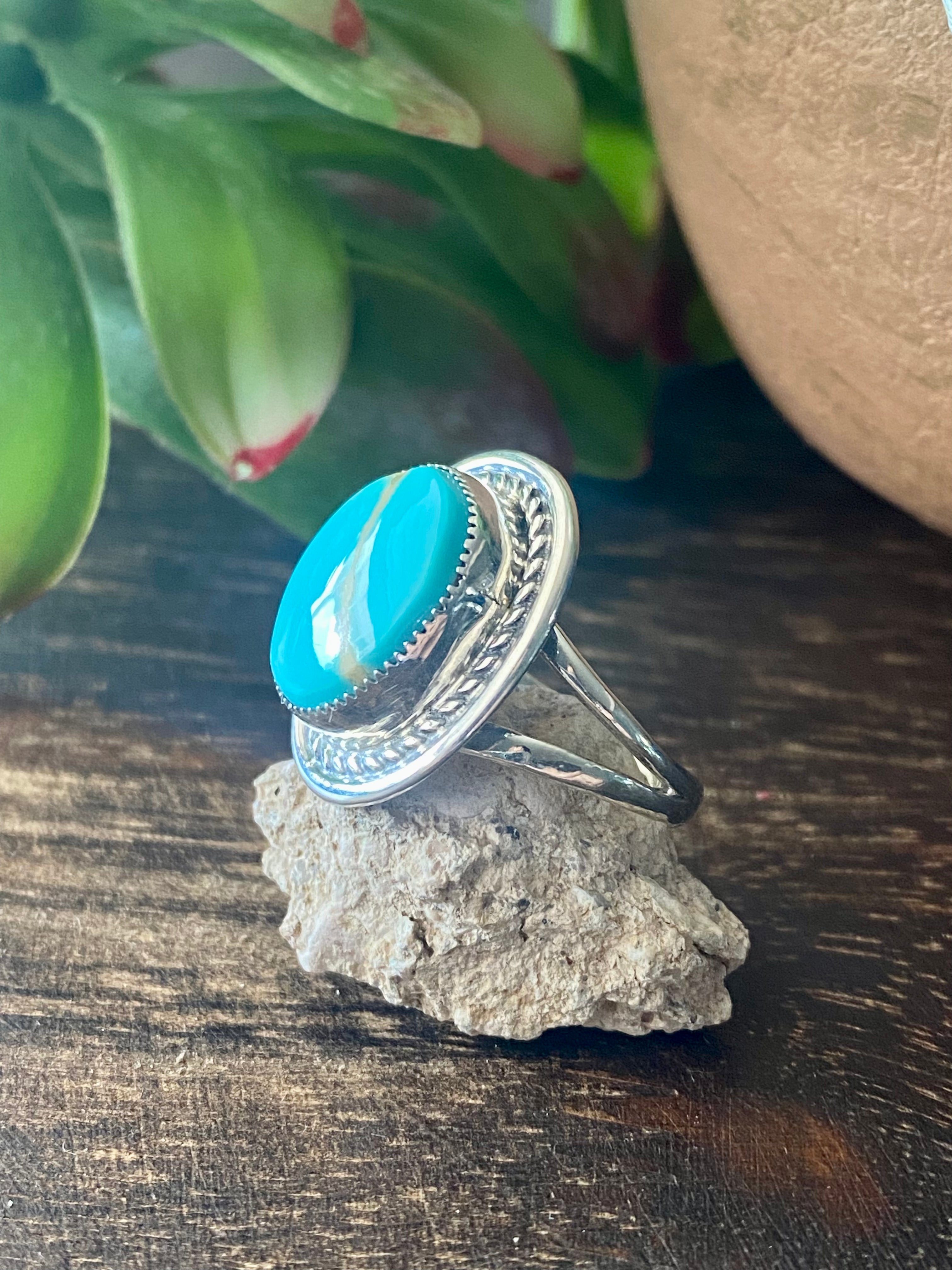 Navajo Made Royston Turquoise & Sterling Silver Ring Size 7.75