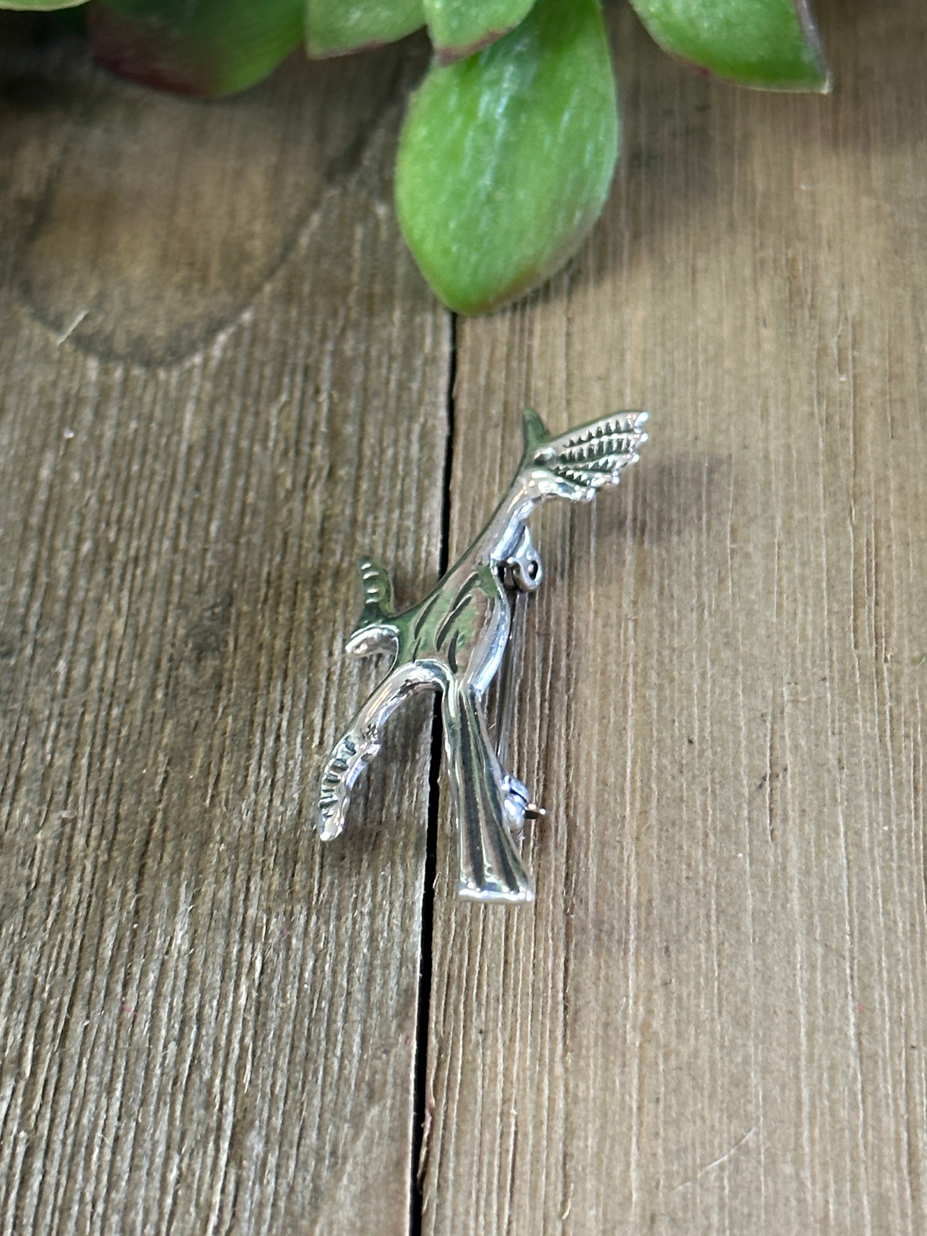 Navajo Made Sterling Silver Roadrunner Pin